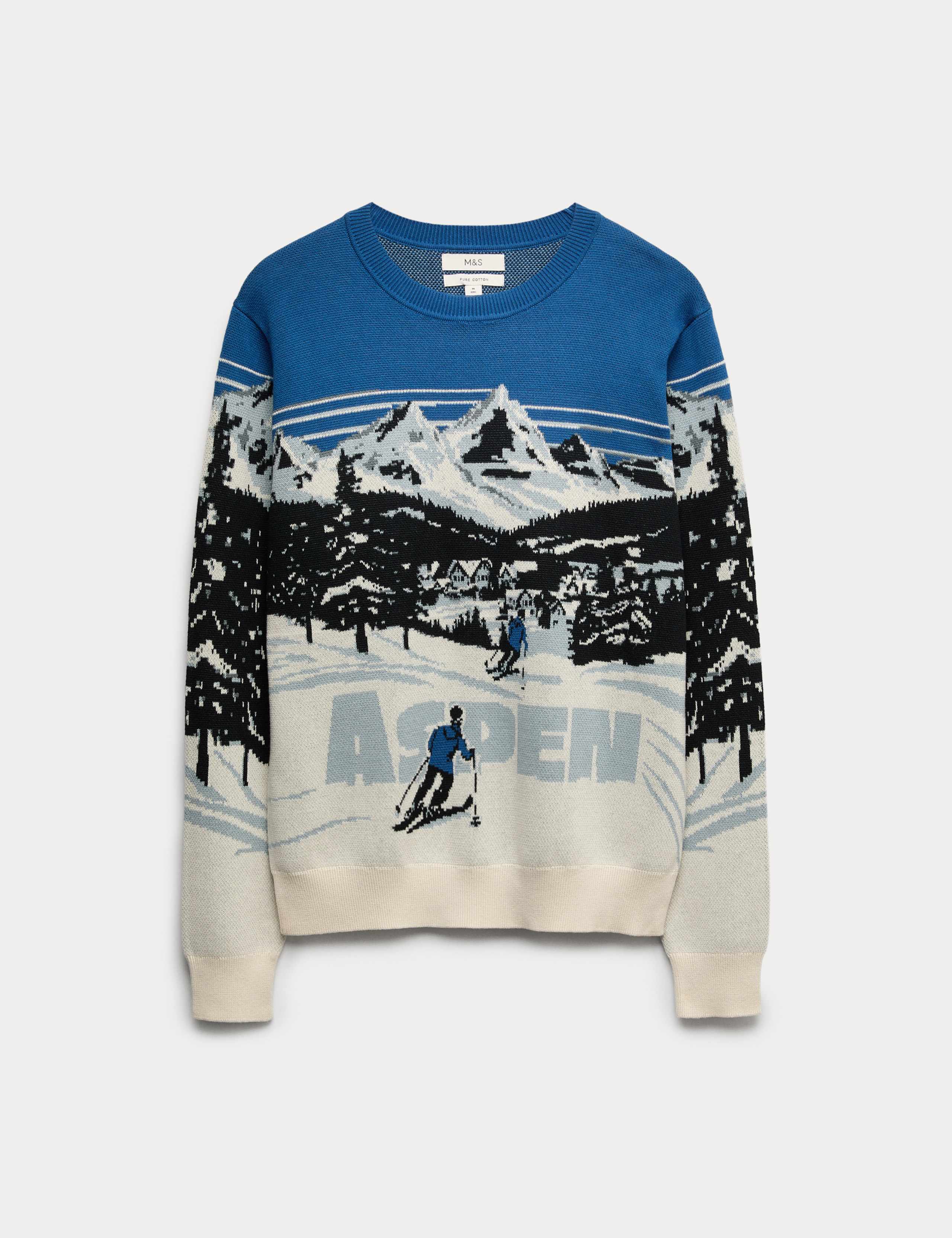 Pure Cotton Crew Neck Aspen Slogan Jumper 2 of 4