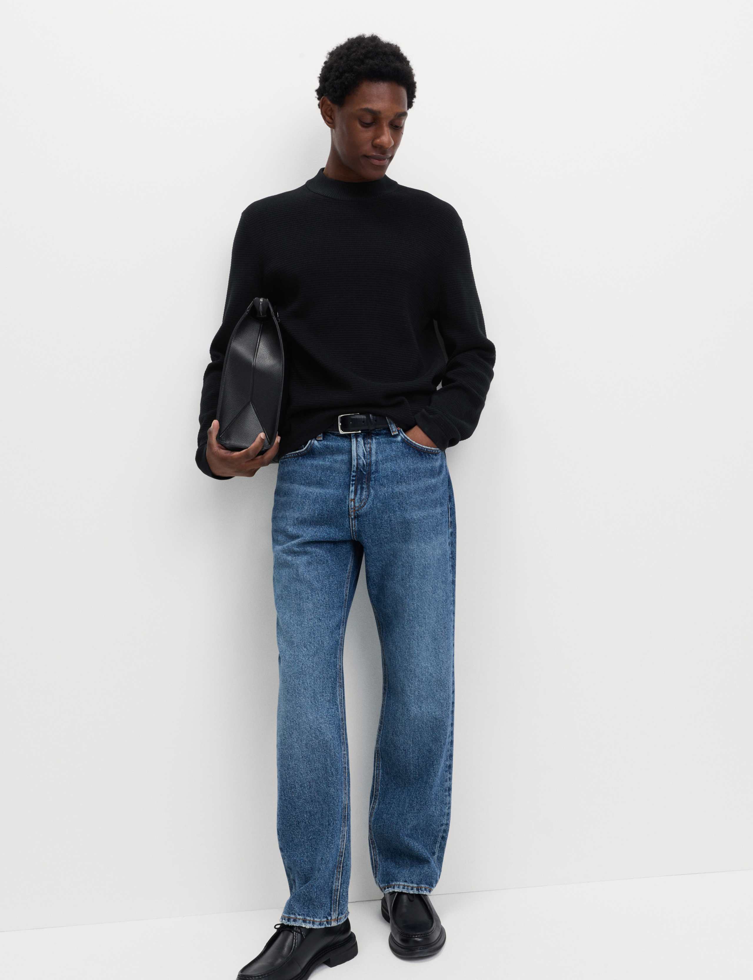 Cotton Modal Blend Textured Mock Neck Jumper 3 of 6