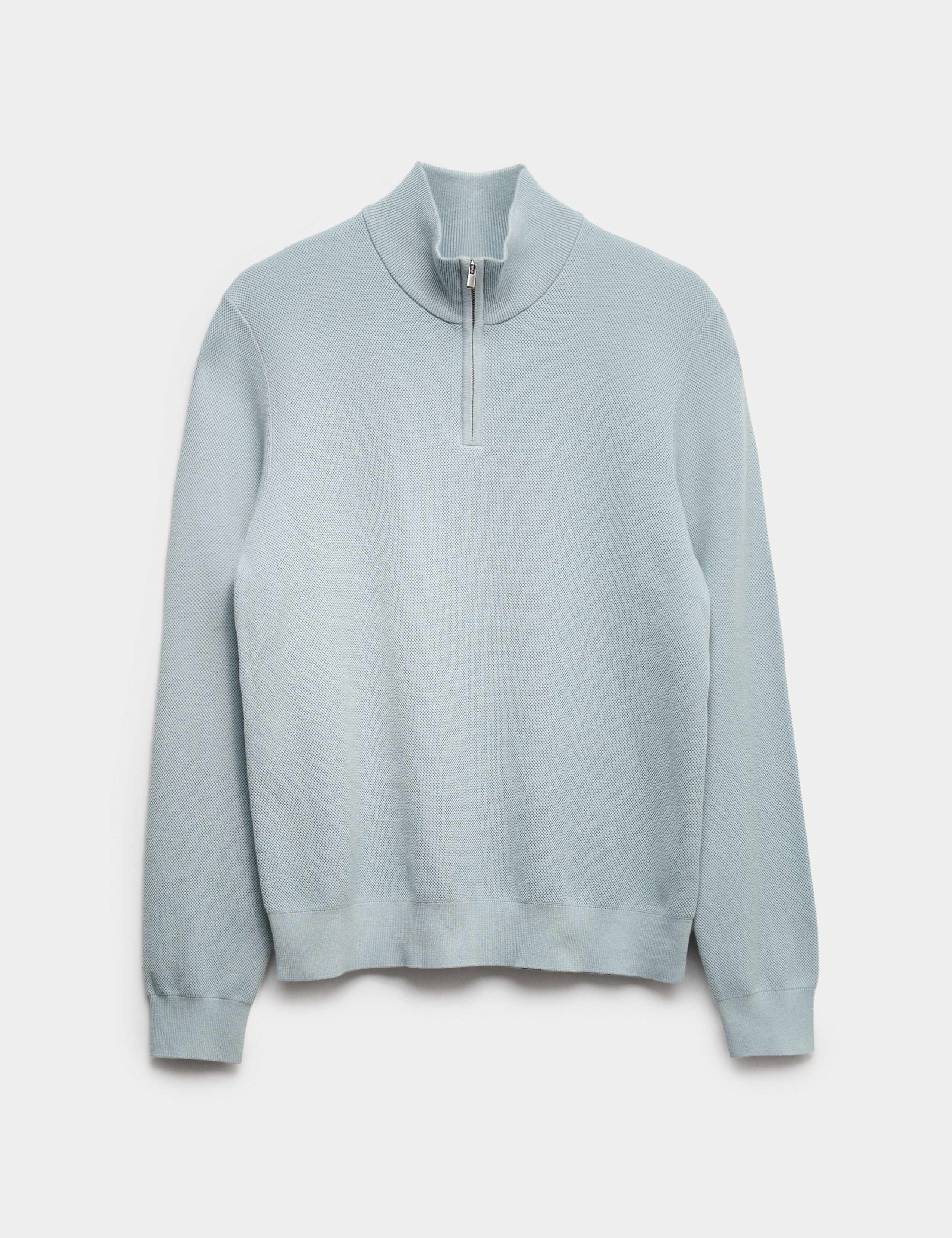Cotton Rich Textured Half Zip Jumper 2 of 5