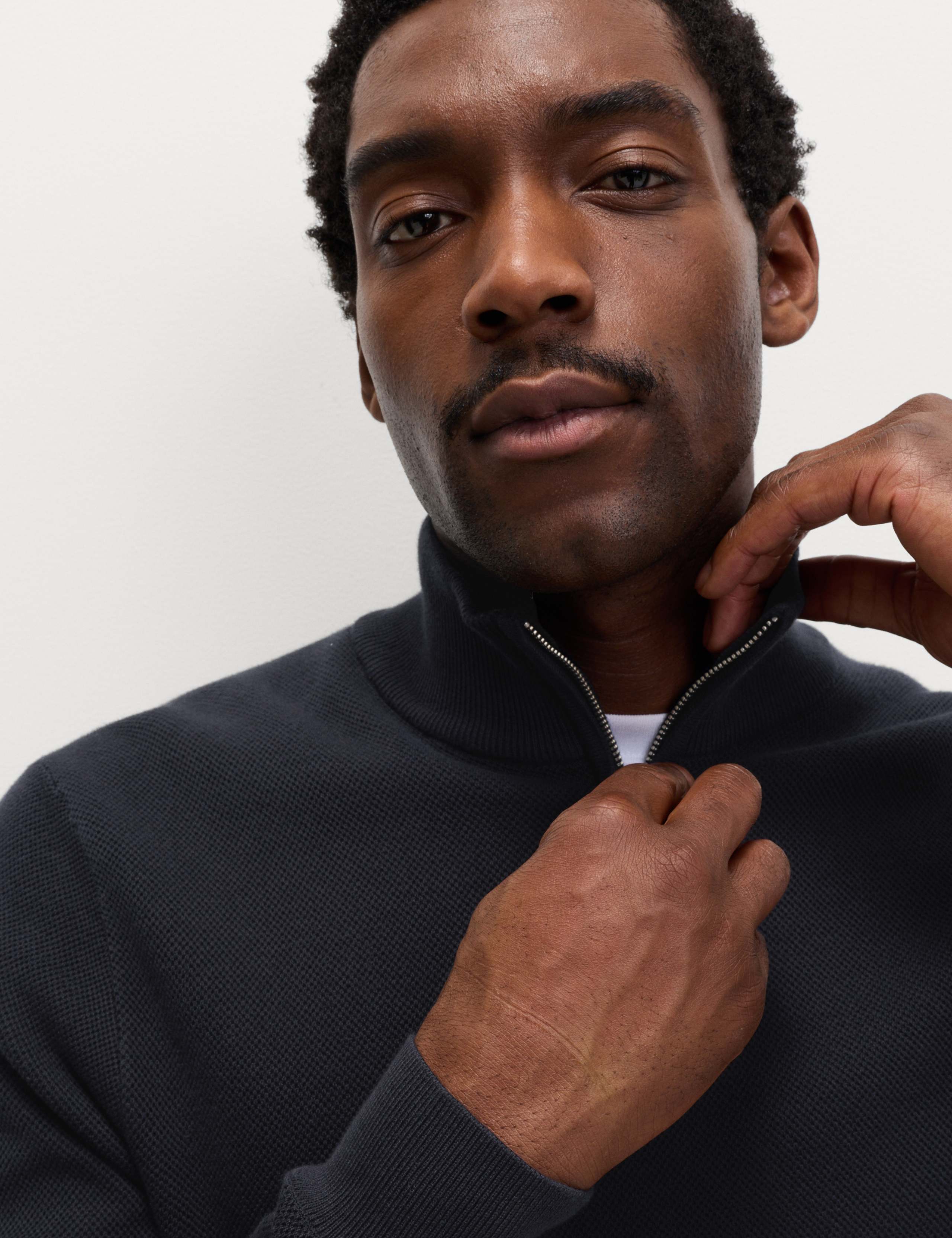 Cotton Rich Textured Half Zip Jumper 1 of 6