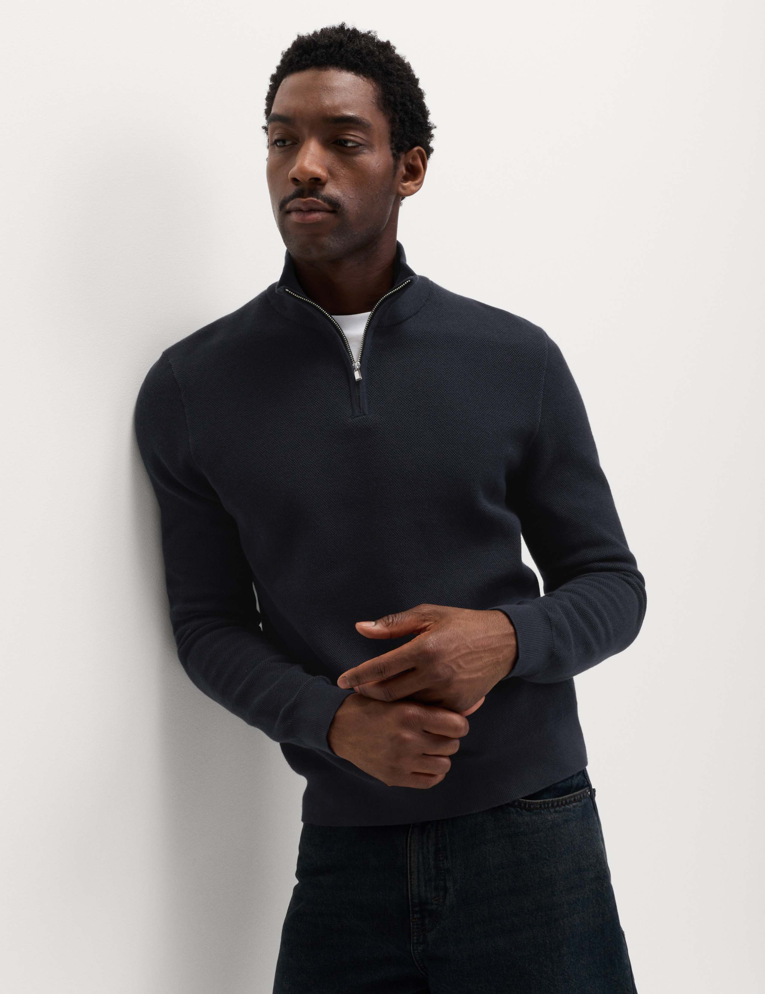 Cotton Rich Textured Half Zip Jumper 4 of 6