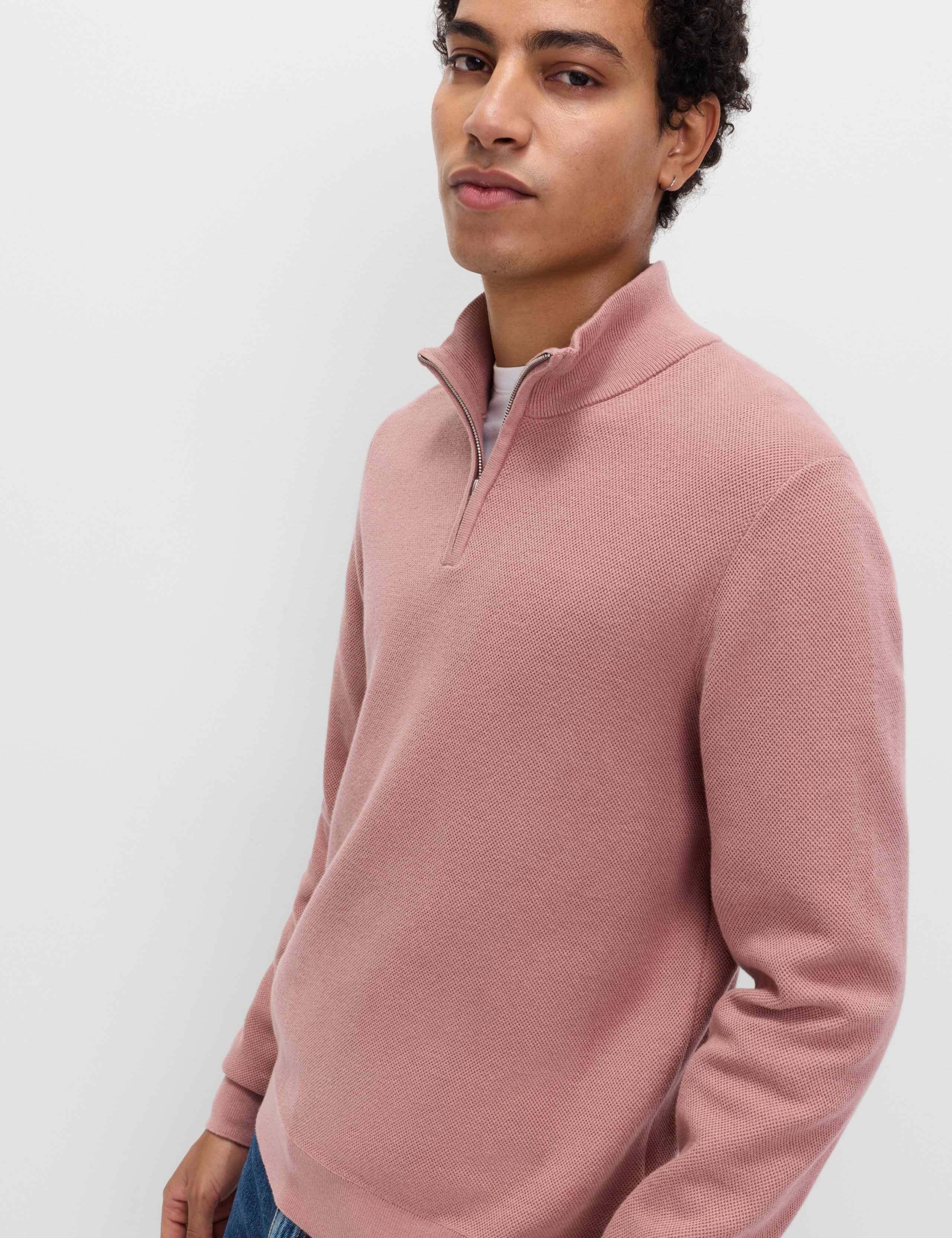 Cotton Rich Textured Half Zip Jumper 1 of 5