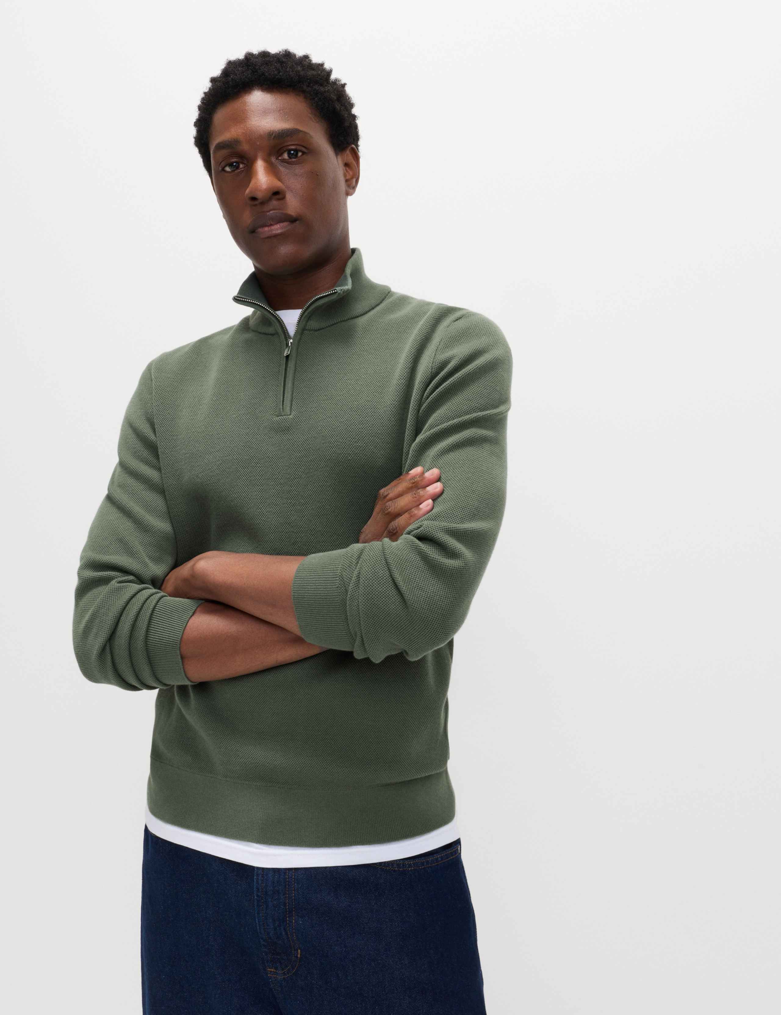 Cotton Rich Textured Half Zip Jumper 4 of 5