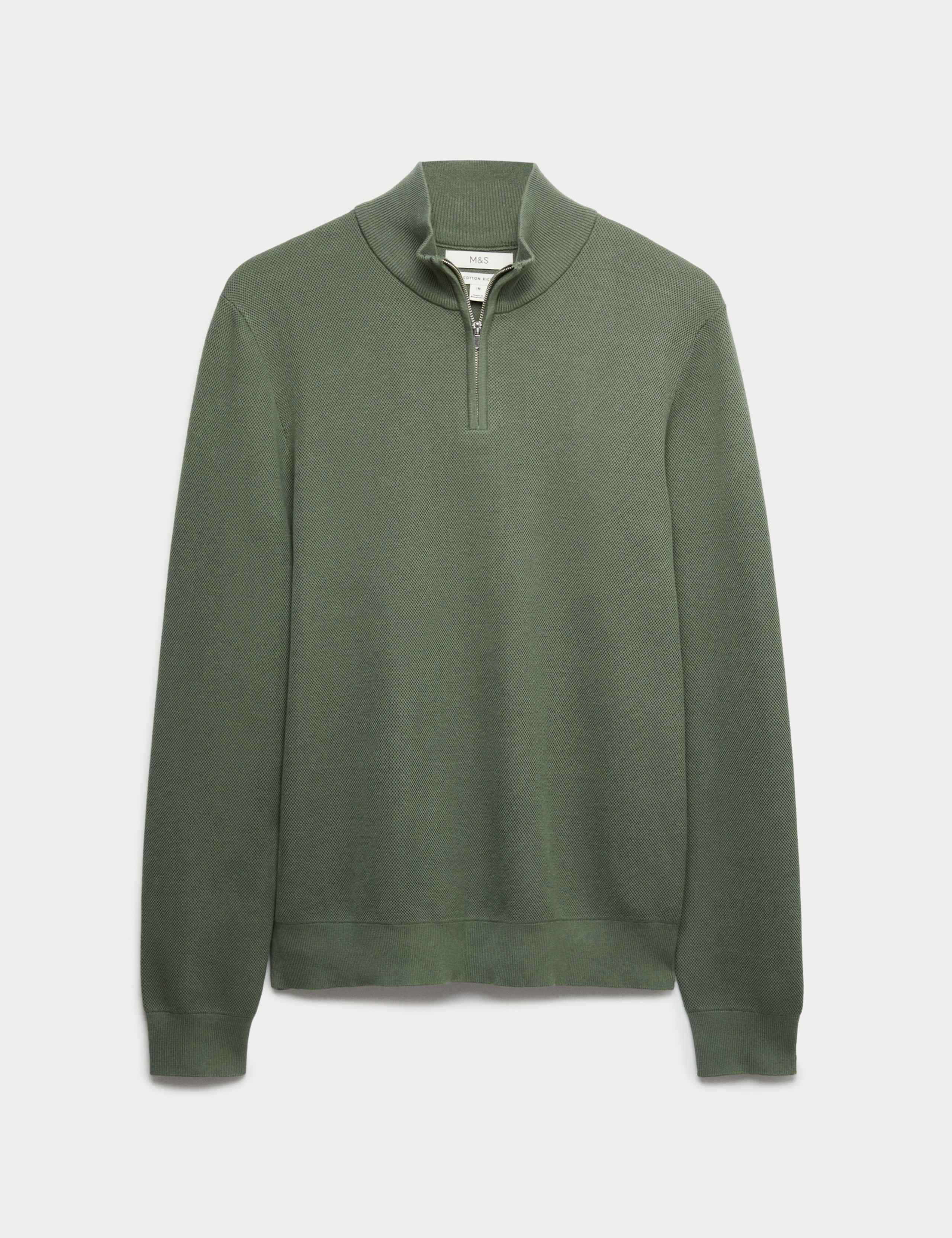 Cotton Rich Textured Half Zip Jumper 2 of 5