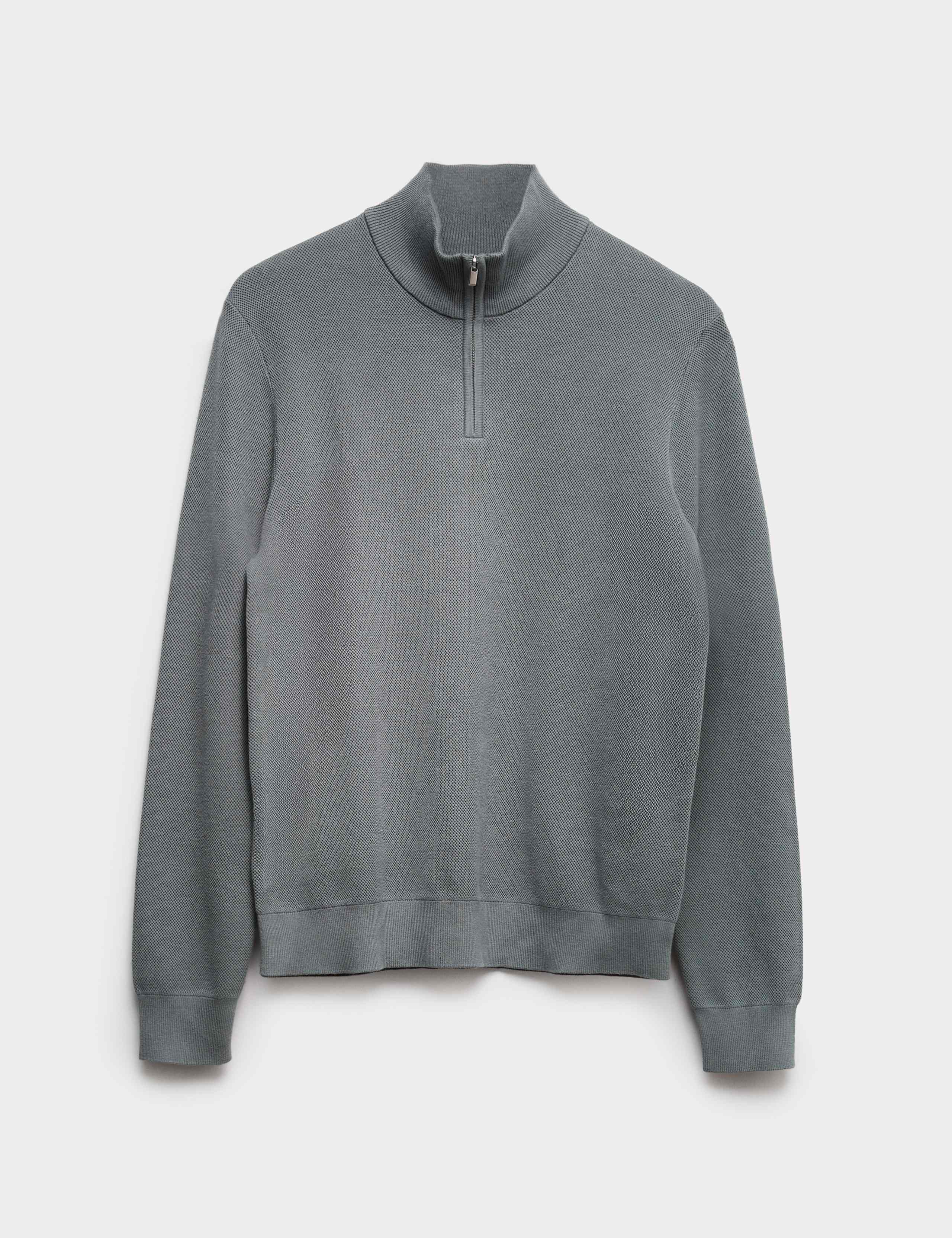 Cotton Rich Textured Half Zip Jumper 2 of 5