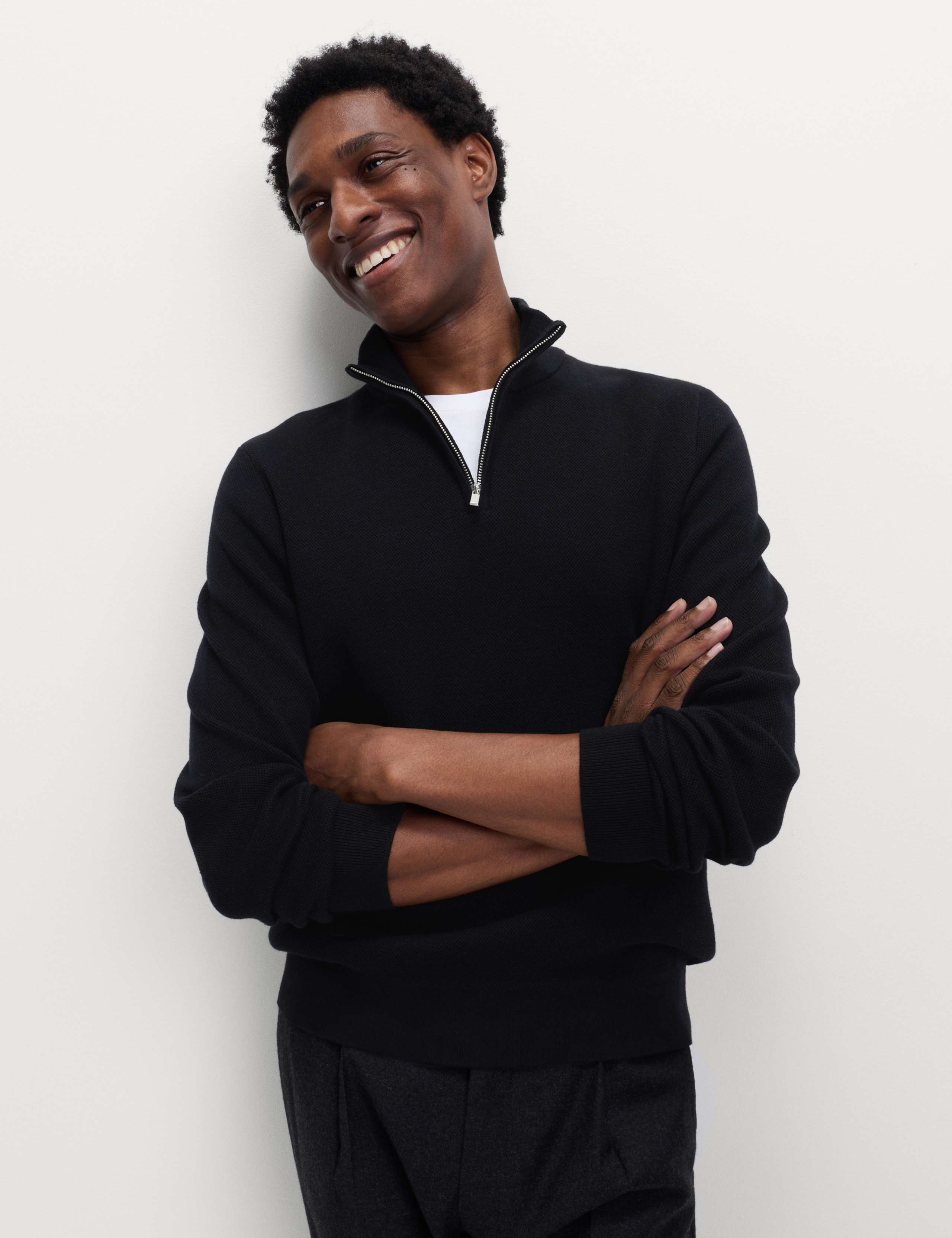 Cotton Rich Textured Half Zip Jumper 1 of 5