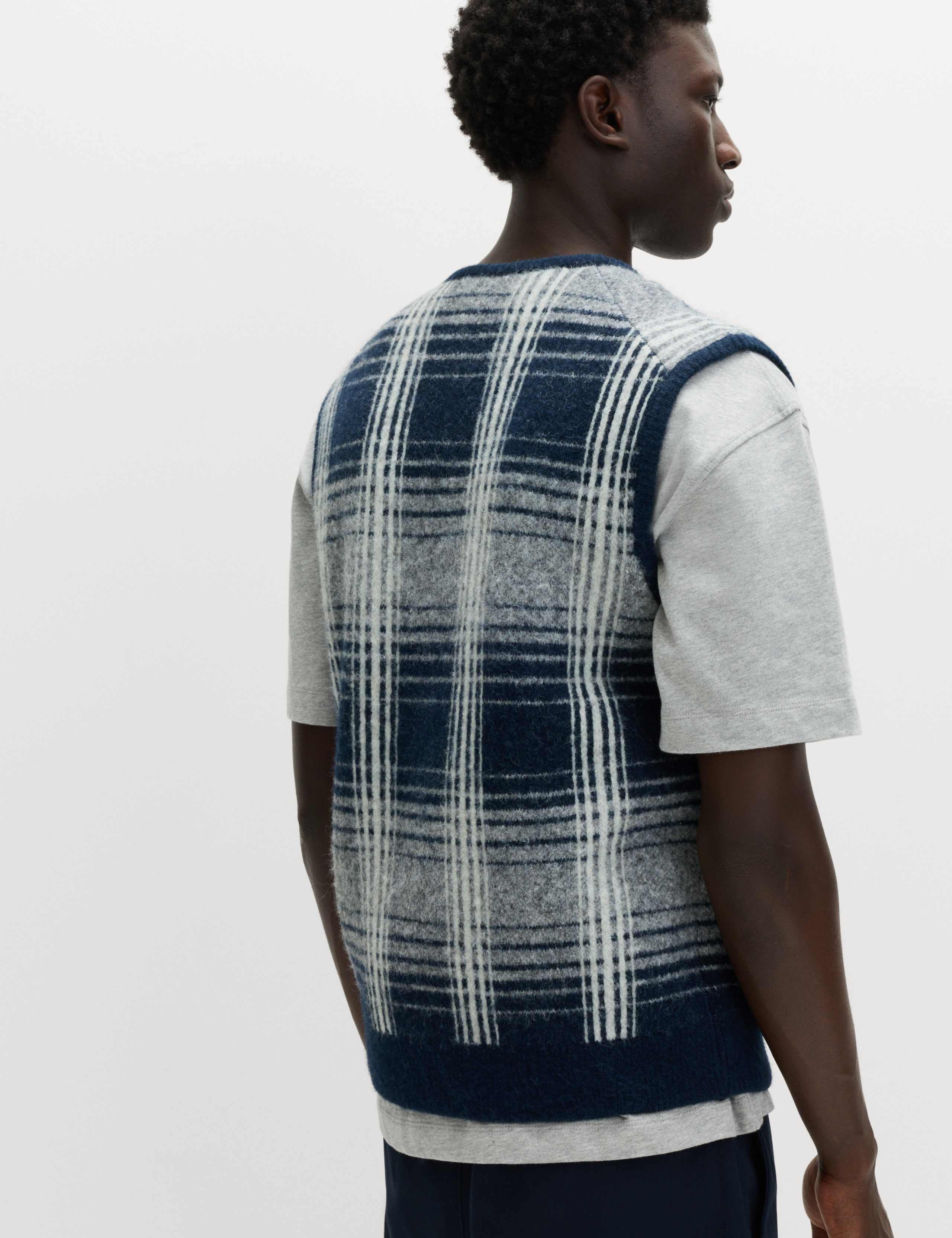 Checked V-Neck Zip Up Gilet with Wool 5 of 6