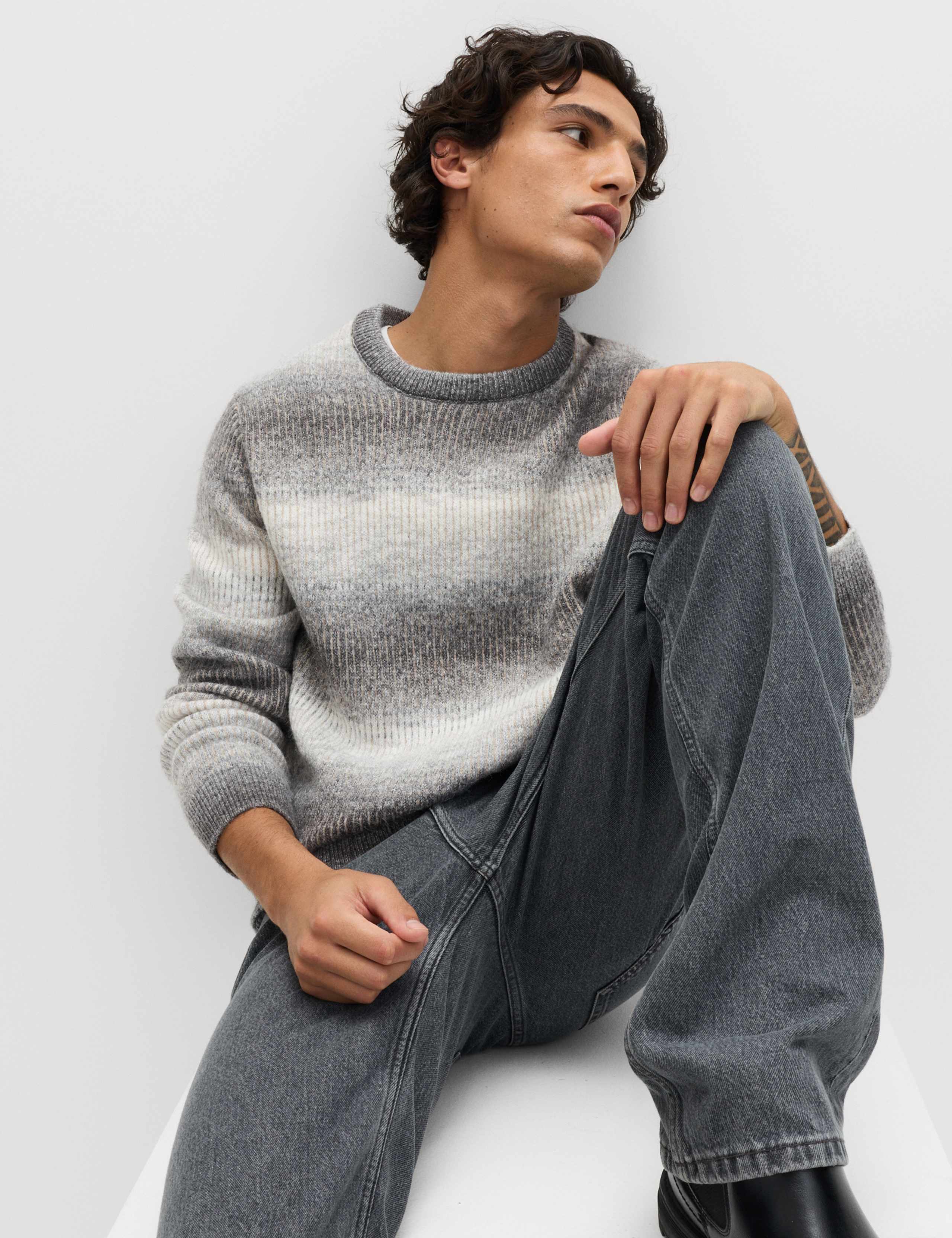 Ombre Stripe Crew Neck Jumper with Wool 1 of 6
