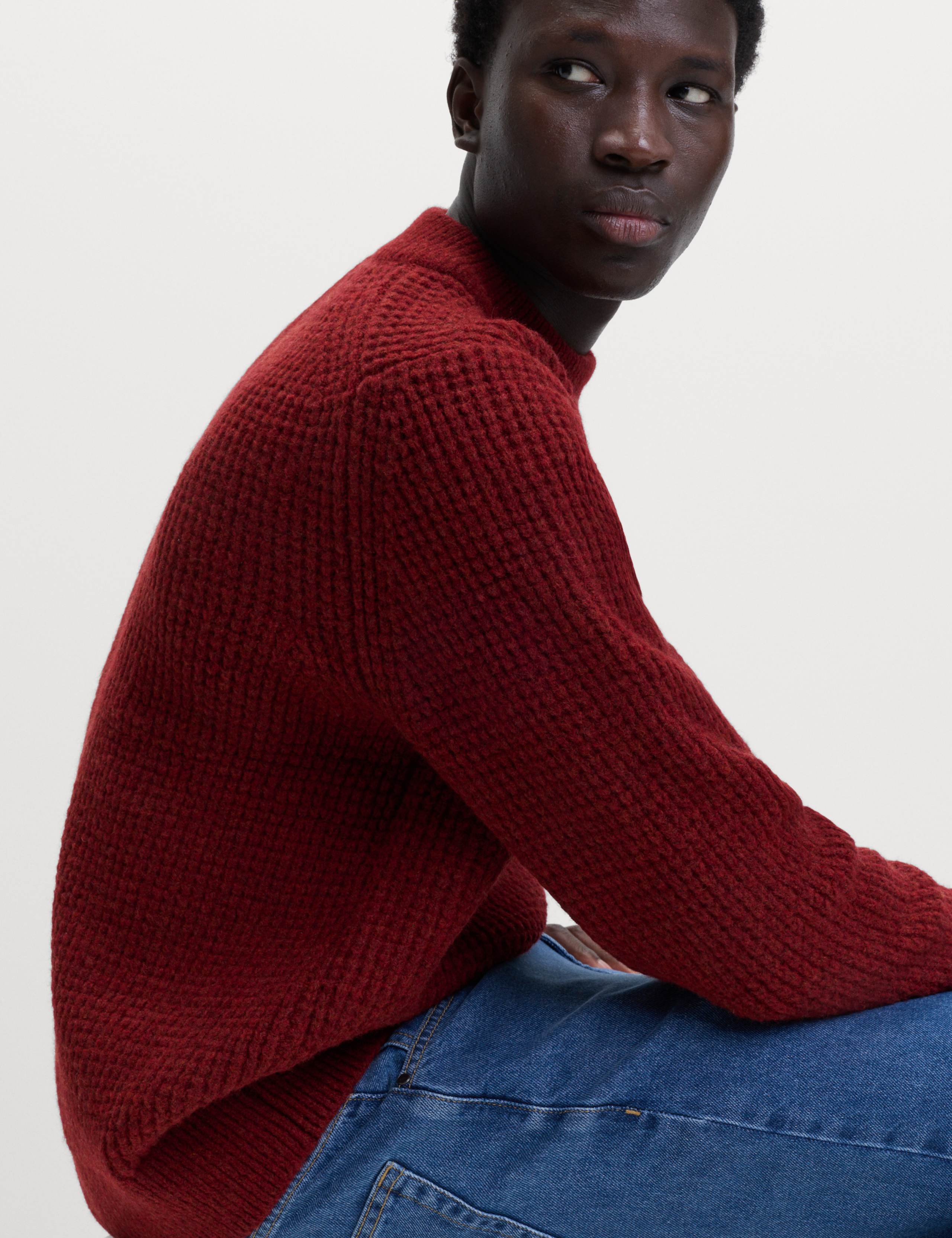 Waffle Knit High Neck Jumper with Wool 1 of 5