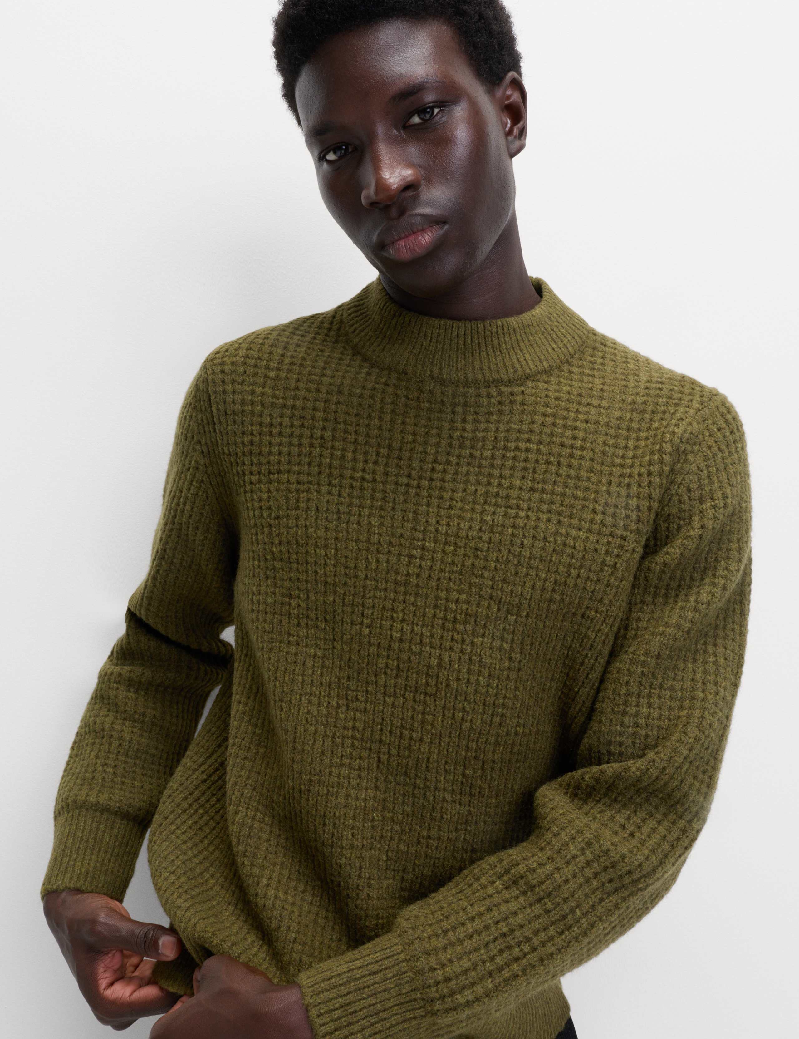 Waffle Knit High Neck Jumper with Wool 5 of 6