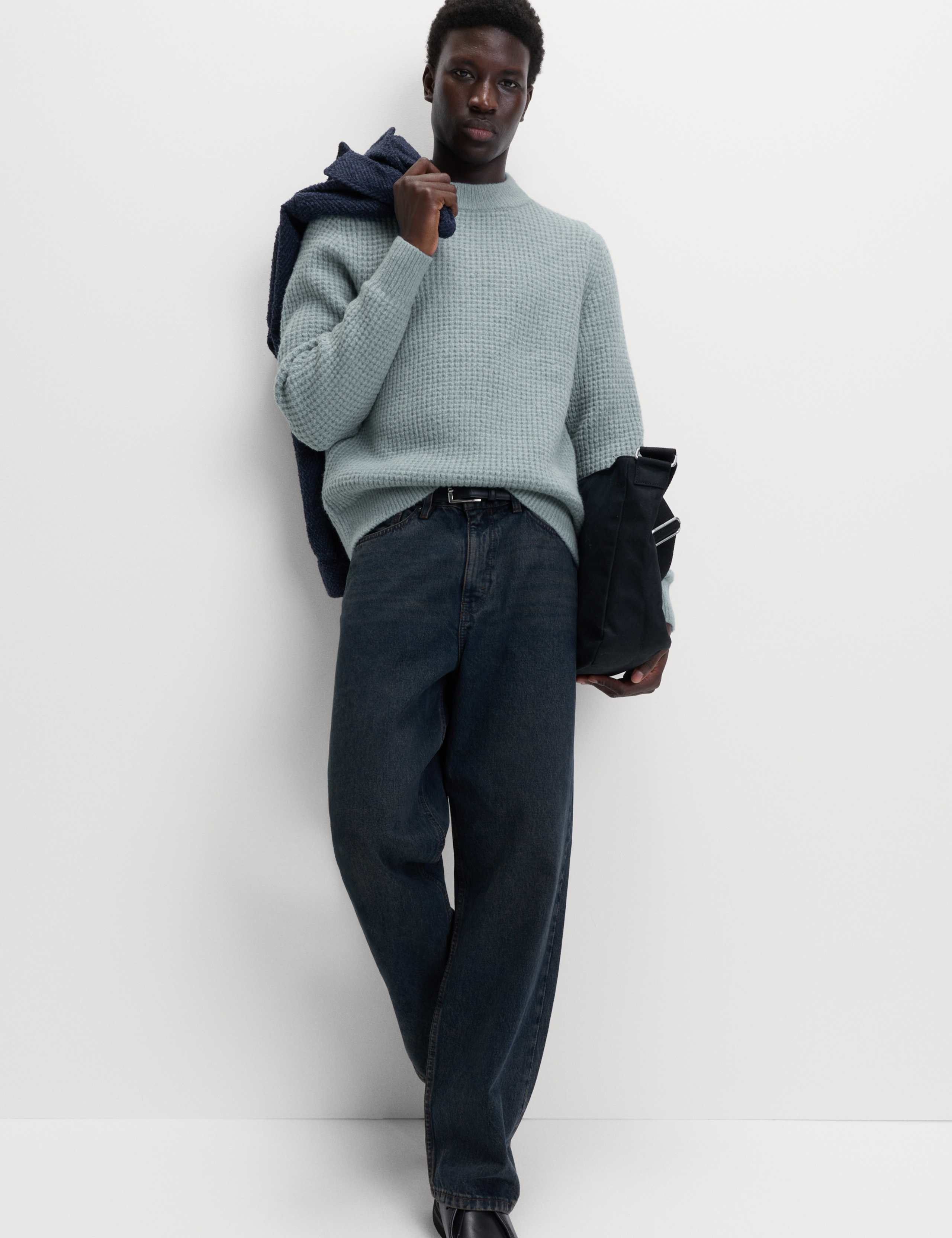 Waffle Knit High Neck Jumper with Wool 6 of 6