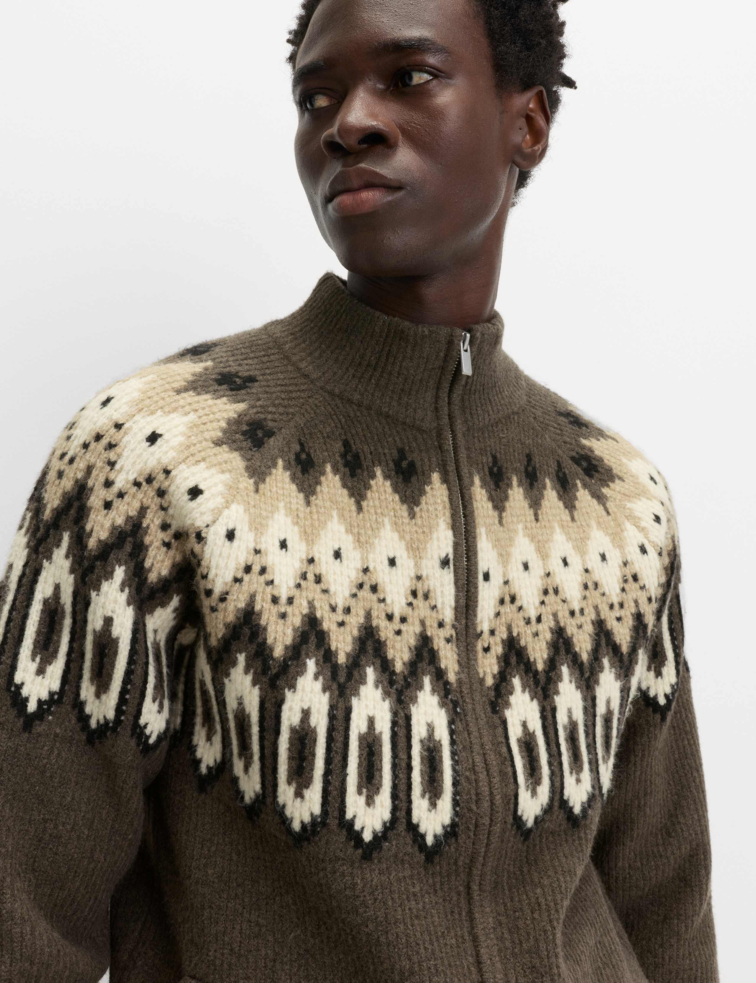 Fair Isle Funnel Neck Zip Up Jacket 4 of 5