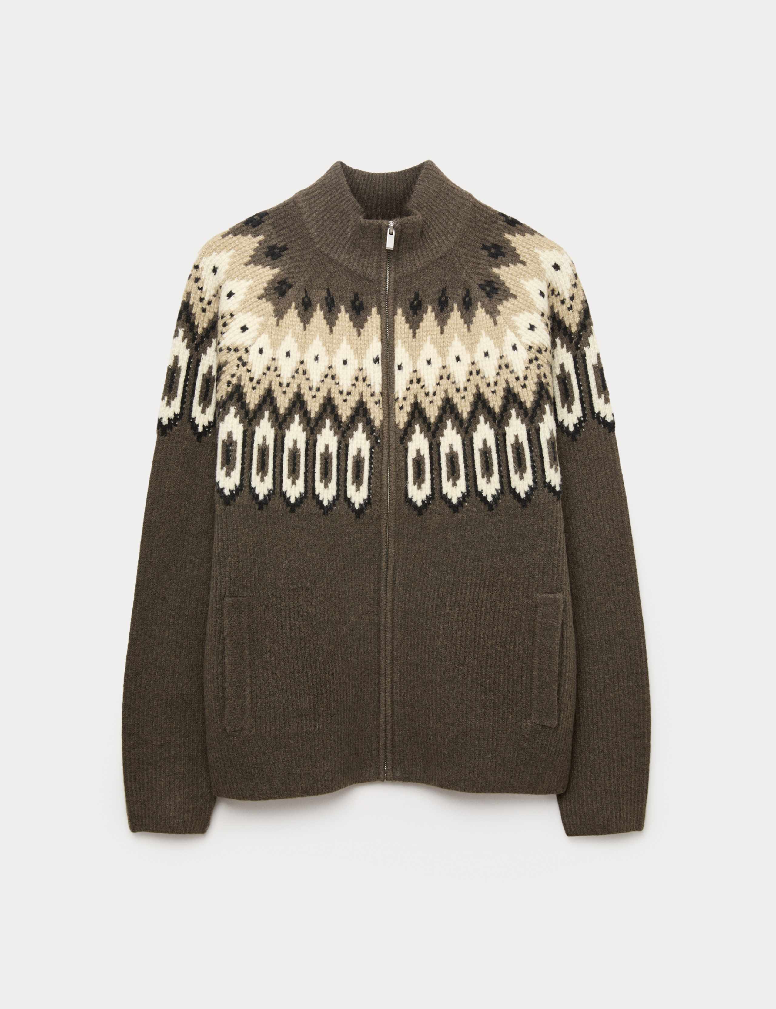 Fair Isle Funnel Neck Zip Up Jacket 2 of 5