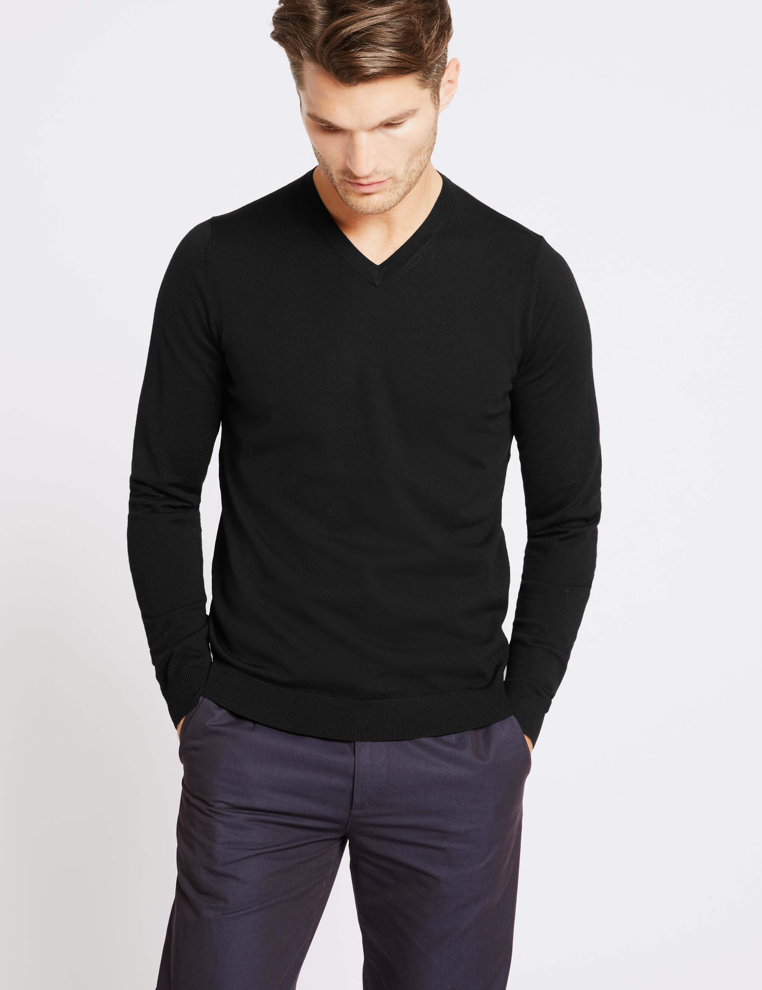 Pure Extra Fine Merino V-Neck Jumper 1 of 4