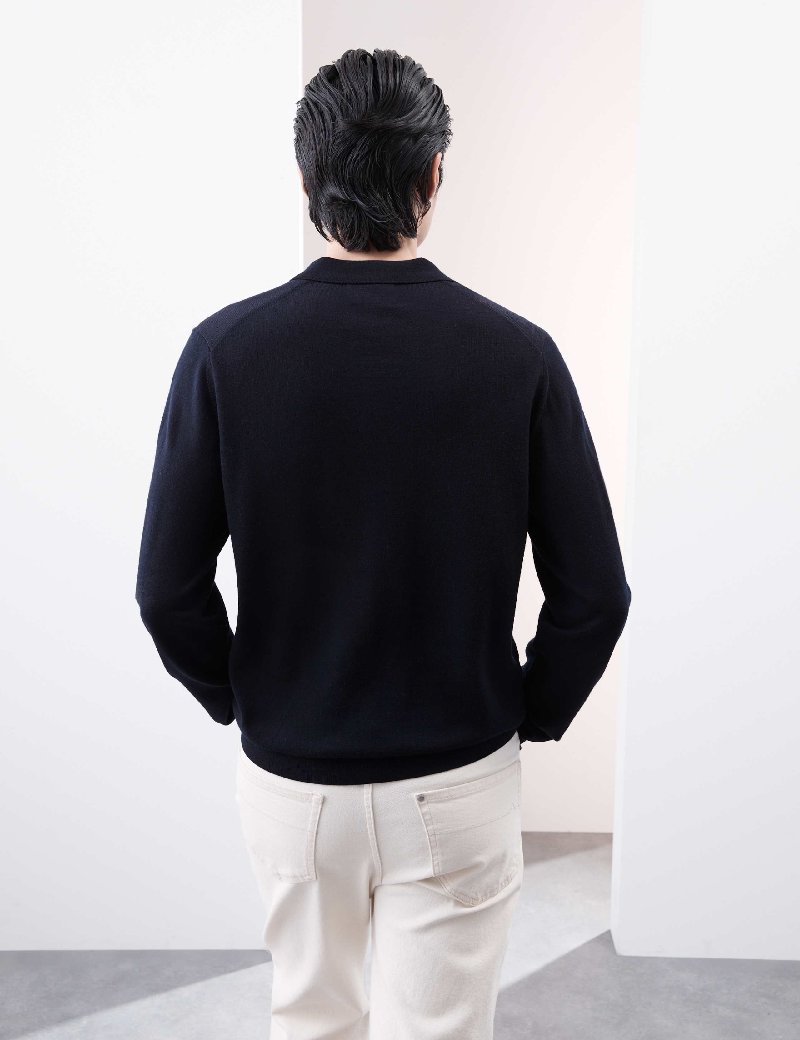 Pure Extra Fine Merino Wool Knitted Polo Shirt 5 of 6