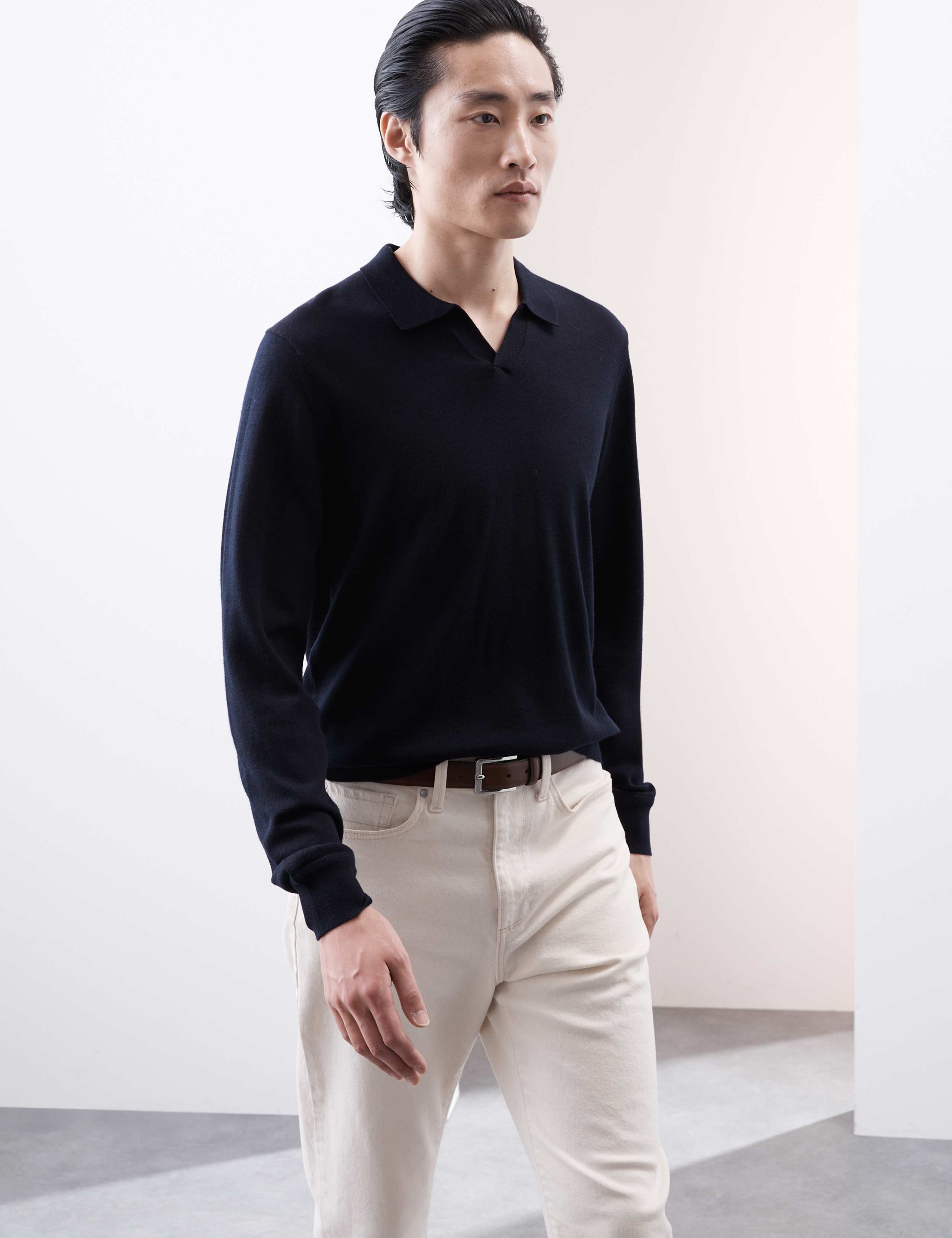 Pure Extra Fine Merino Wool Knitted Polo Shirt 6 of 6