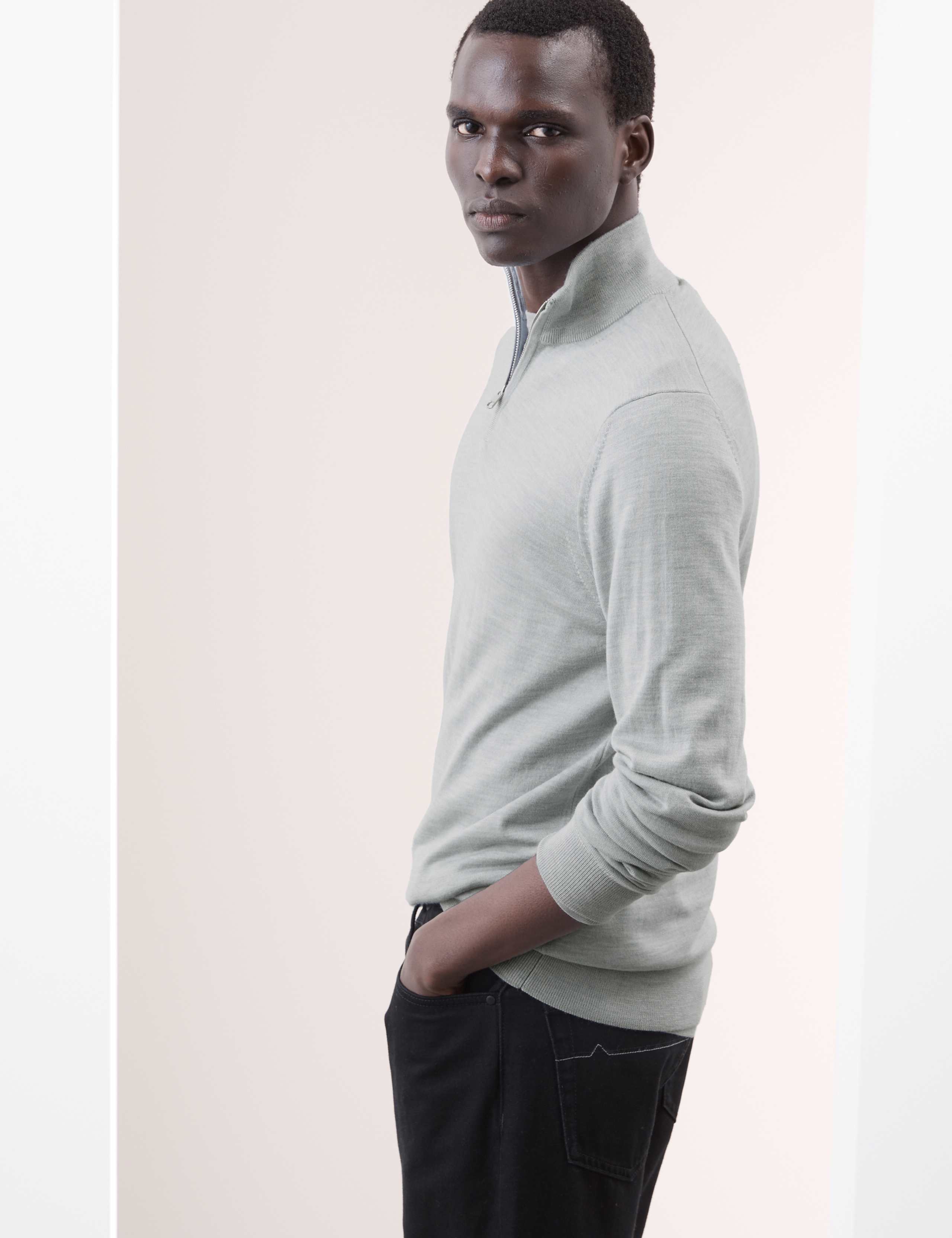 Pure Extra Fine Merino Wool Half Zip Jumper 6 of 6