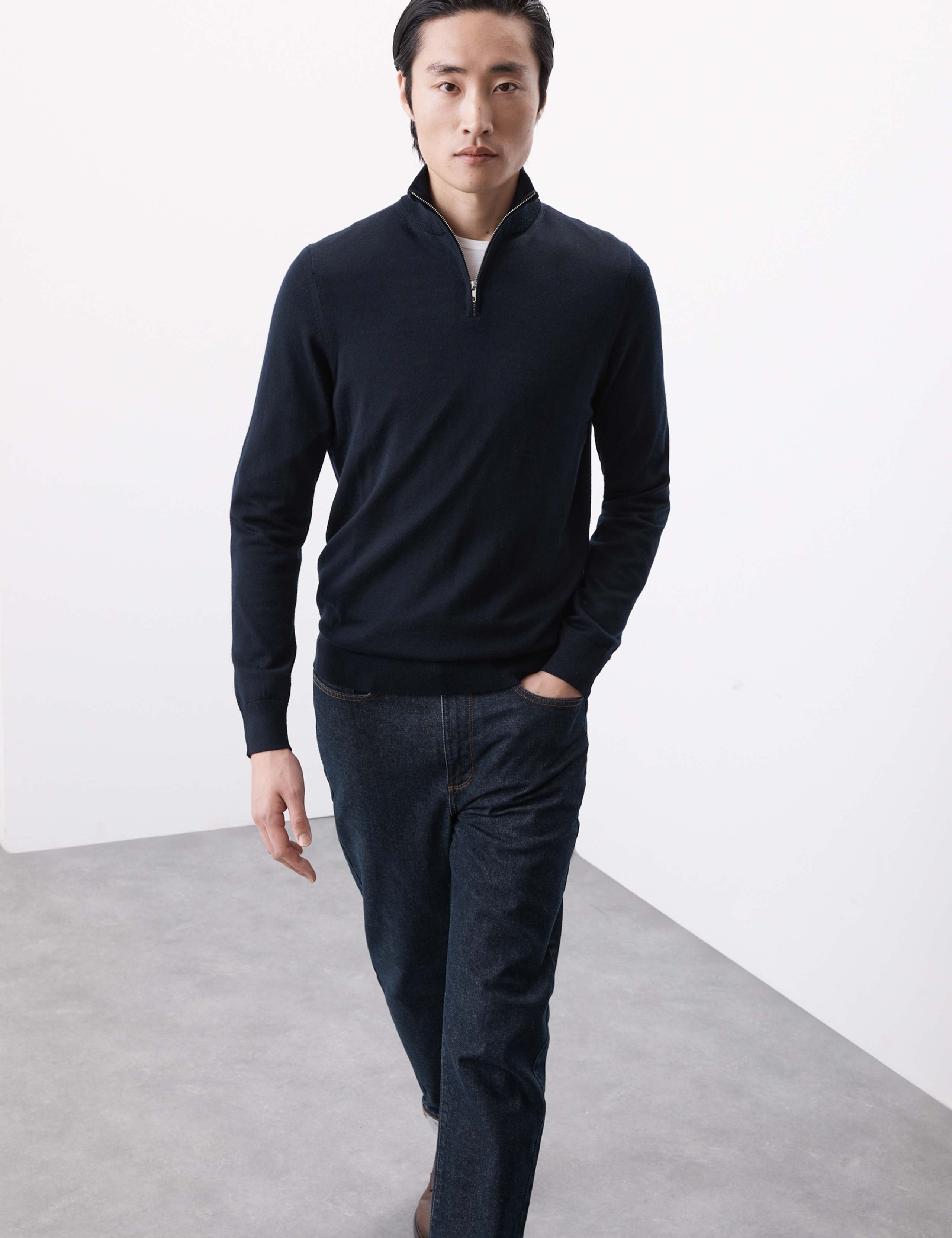 Pure Extra Fine Merino Wool Half Zip Jumper 1 of 7