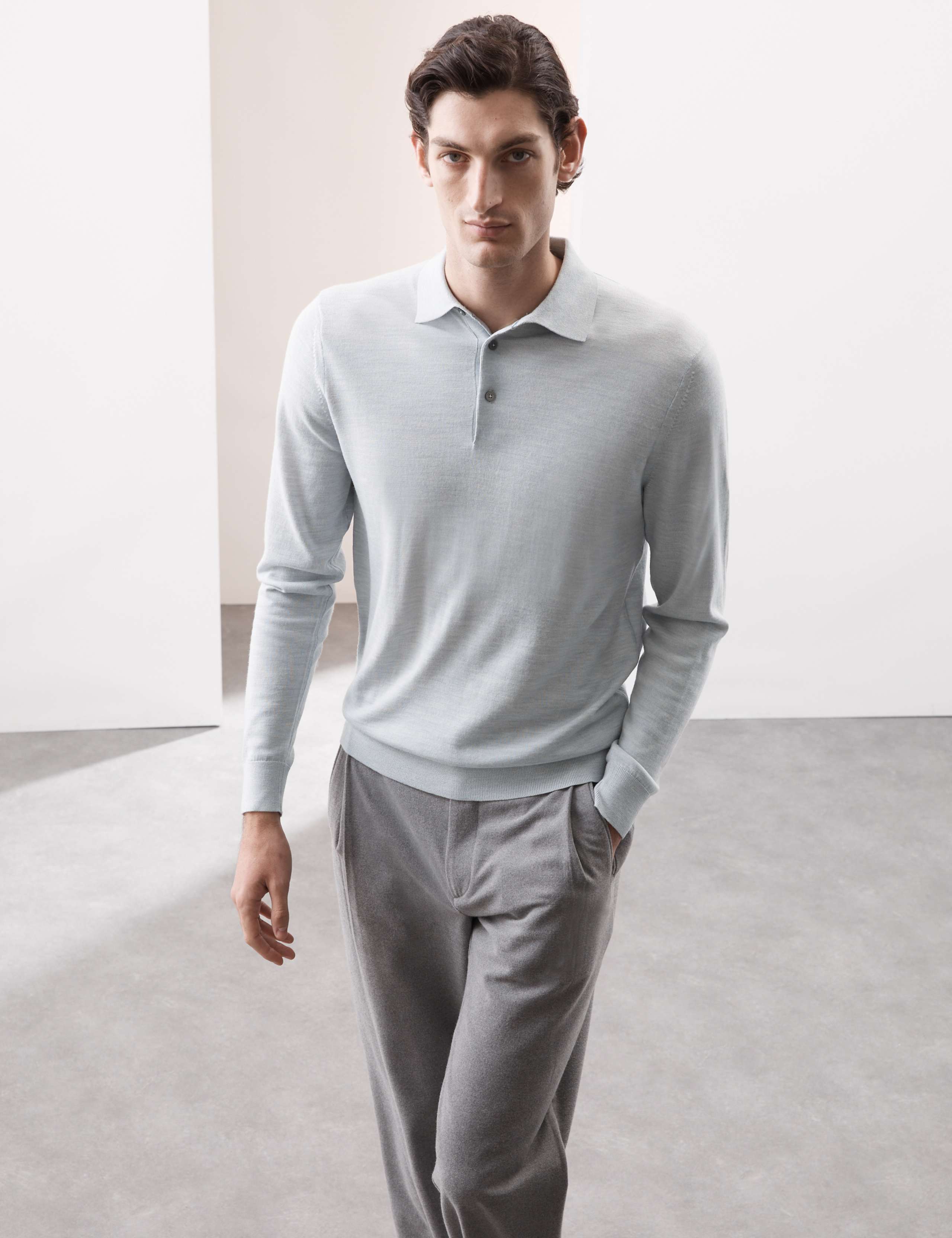 Pure Extra Fine Merino Wool Knitted Polo Shirt 1 of 7