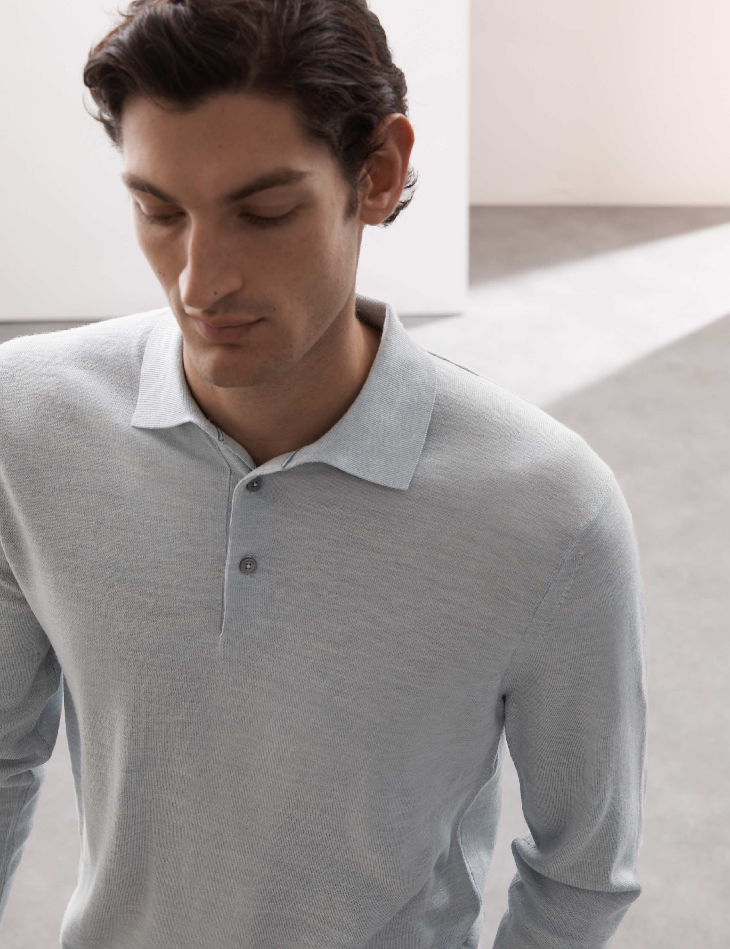 Pure Extra Fine Merino Wool Knitted Polo Shirt 3 of 7