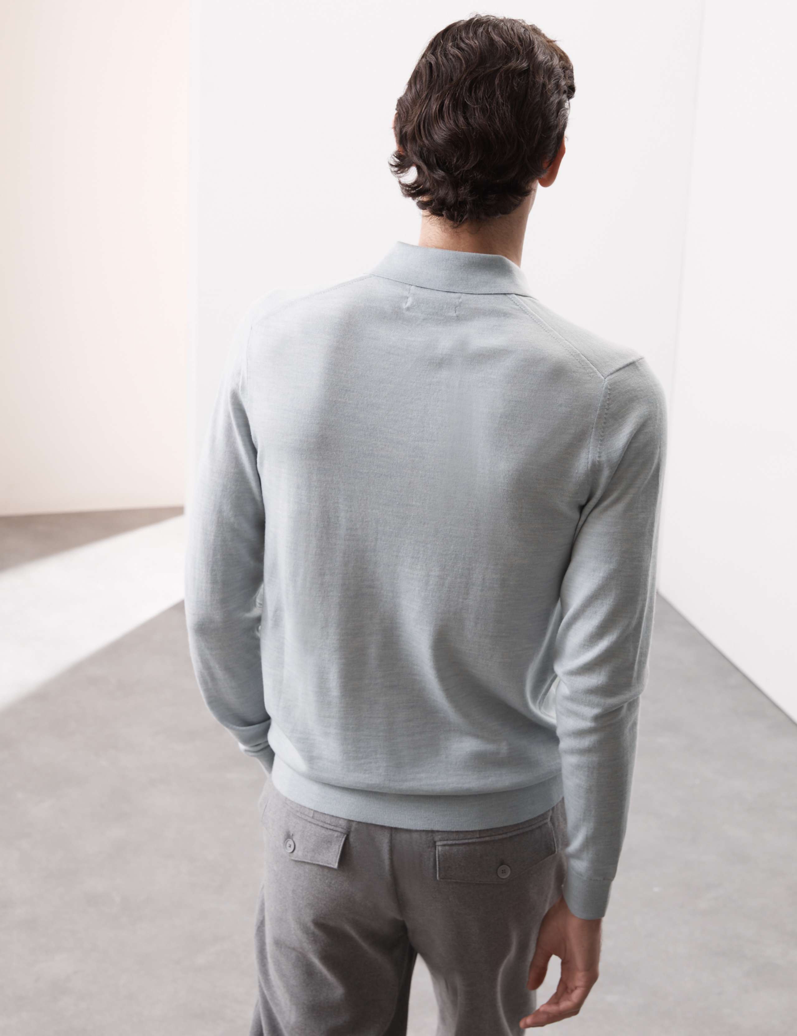 Pure Extra Fine Merino Wool Knitted Polo Shirt 7 of 7