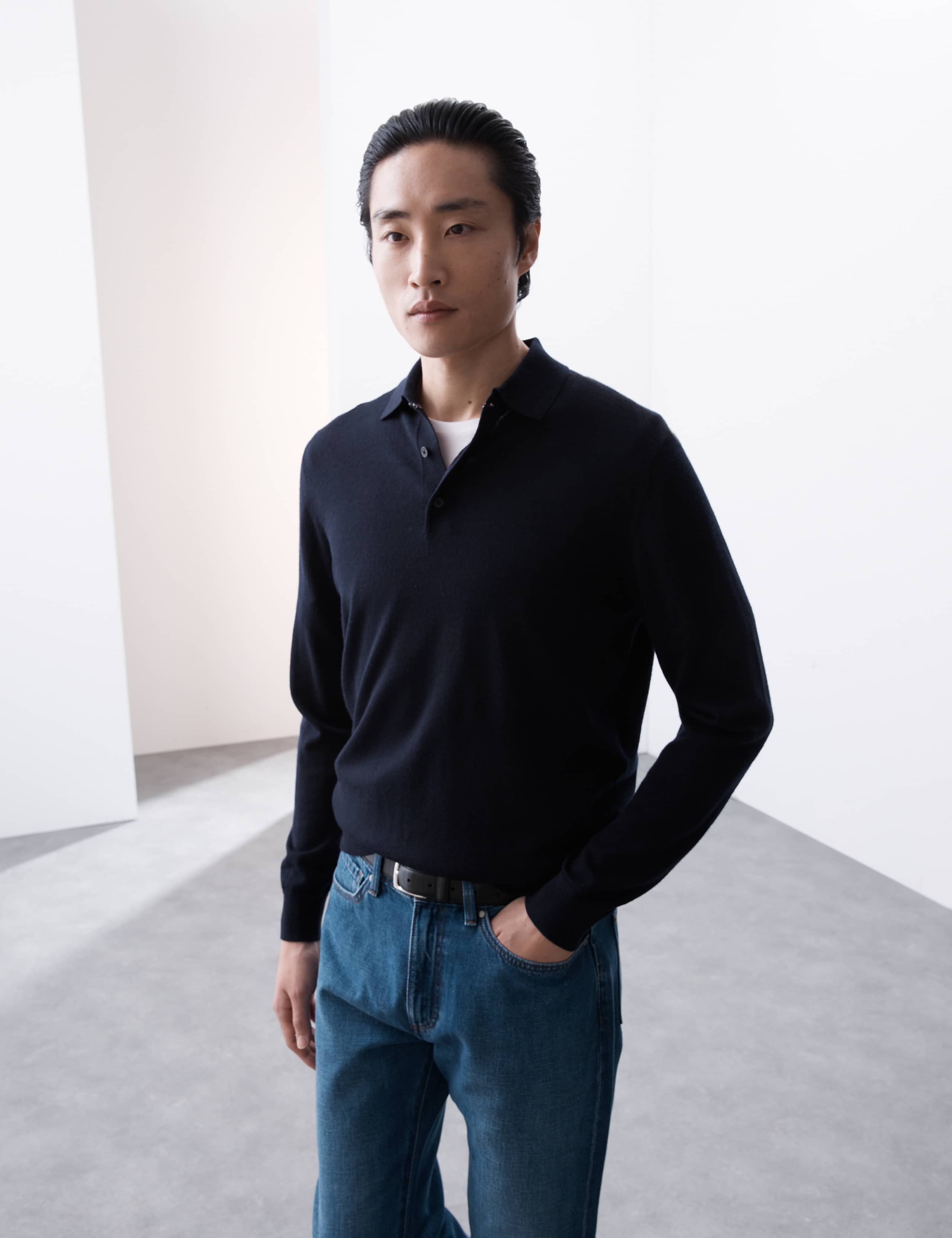 Pure Extra Fine Merino Wool Knitted Polo Shirt 3 of 7