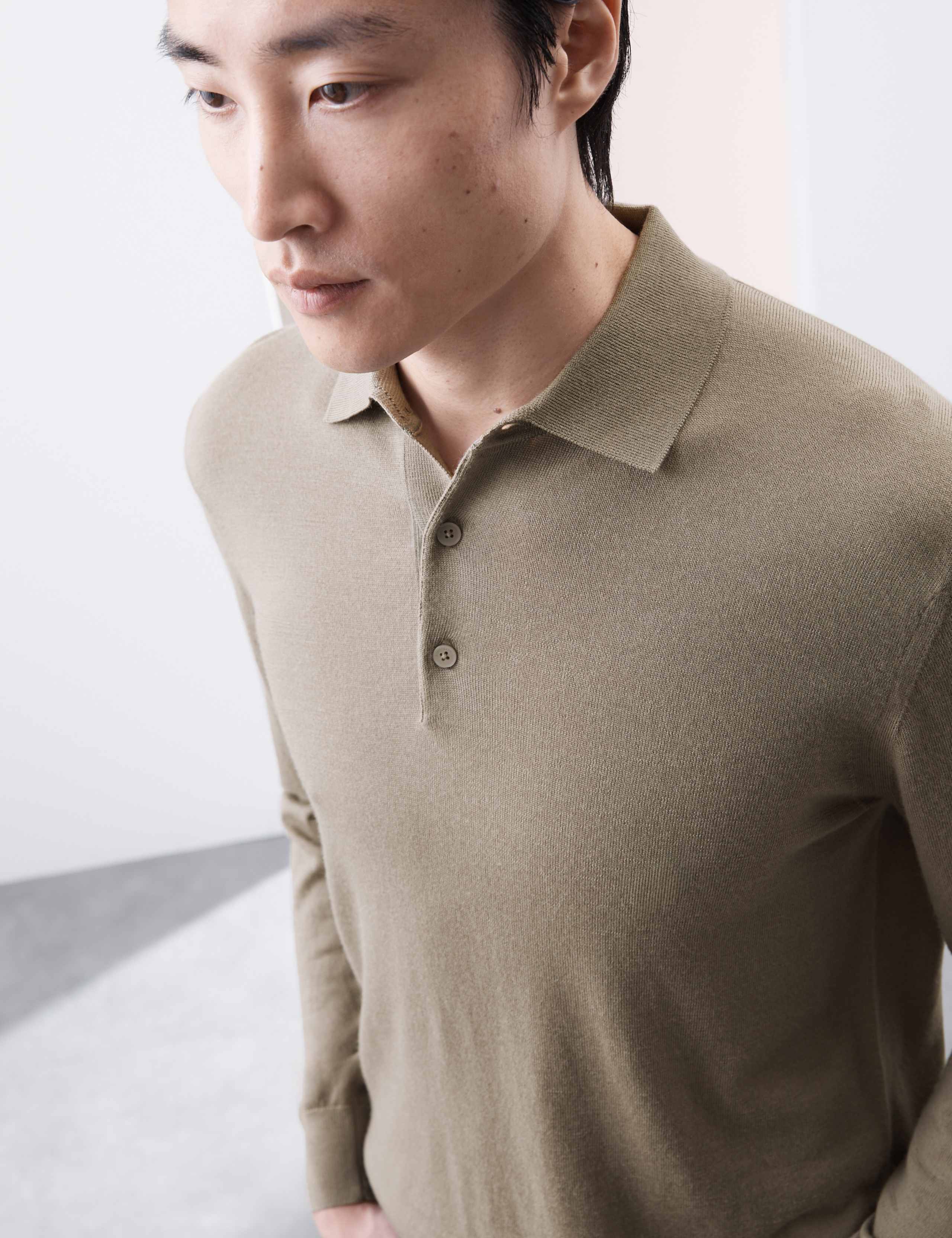 Pure Extra Fine Merino Wool Knitted Polo Shirt 1 of 5