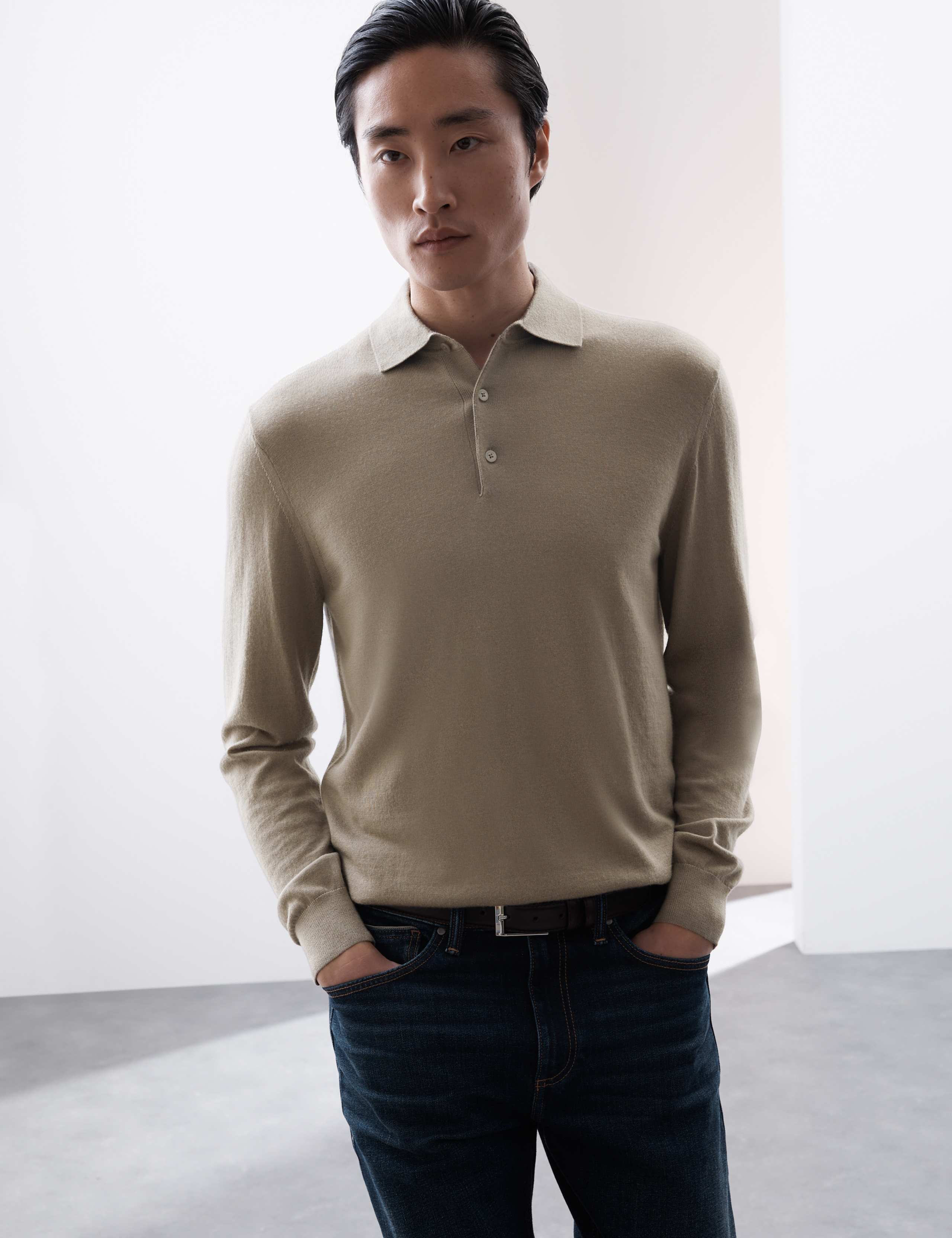 Pure Extra Fine Merino Wool Knitted Polo Shirt 5 of 5