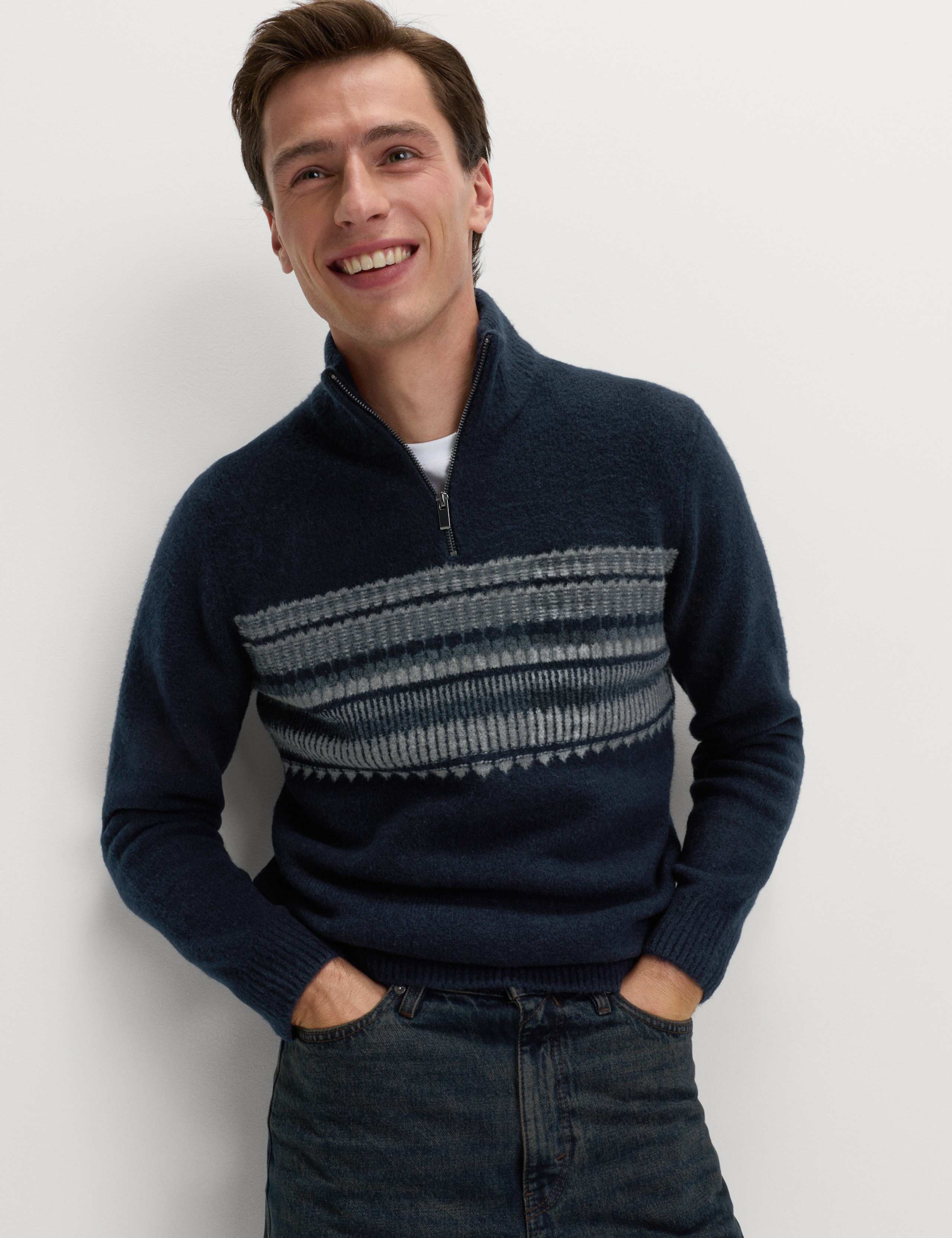 Striped Half Zip Soft Jumper 1 of 6
