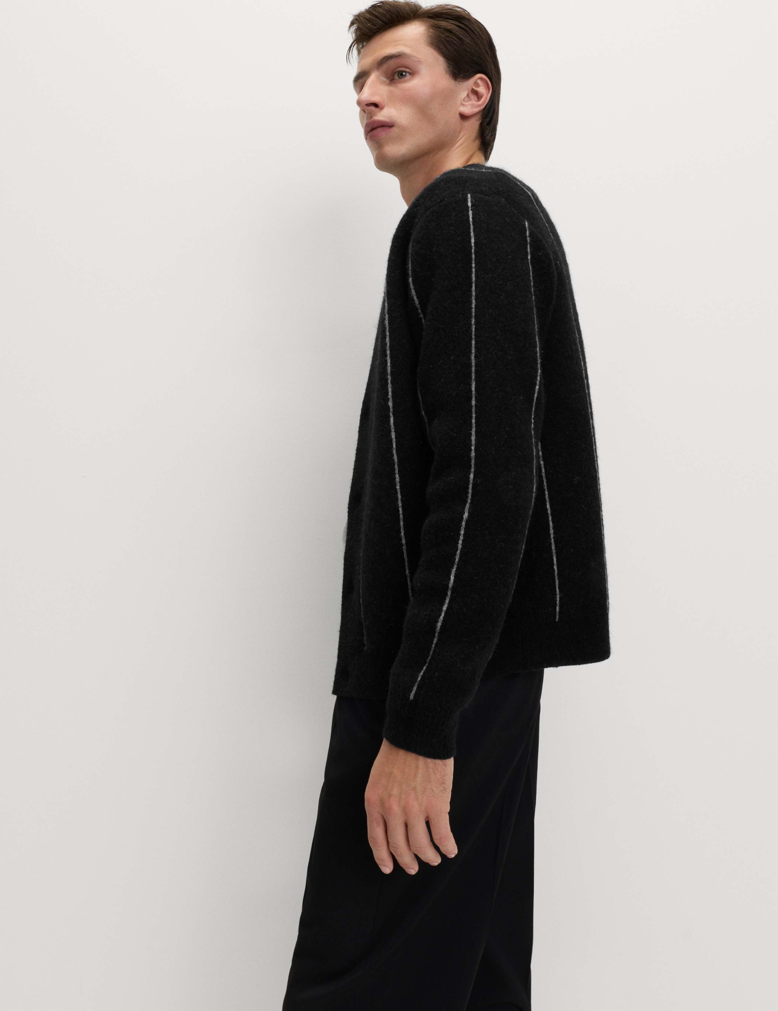 Striped V-Neck Cardigan with Wool 6 of 6