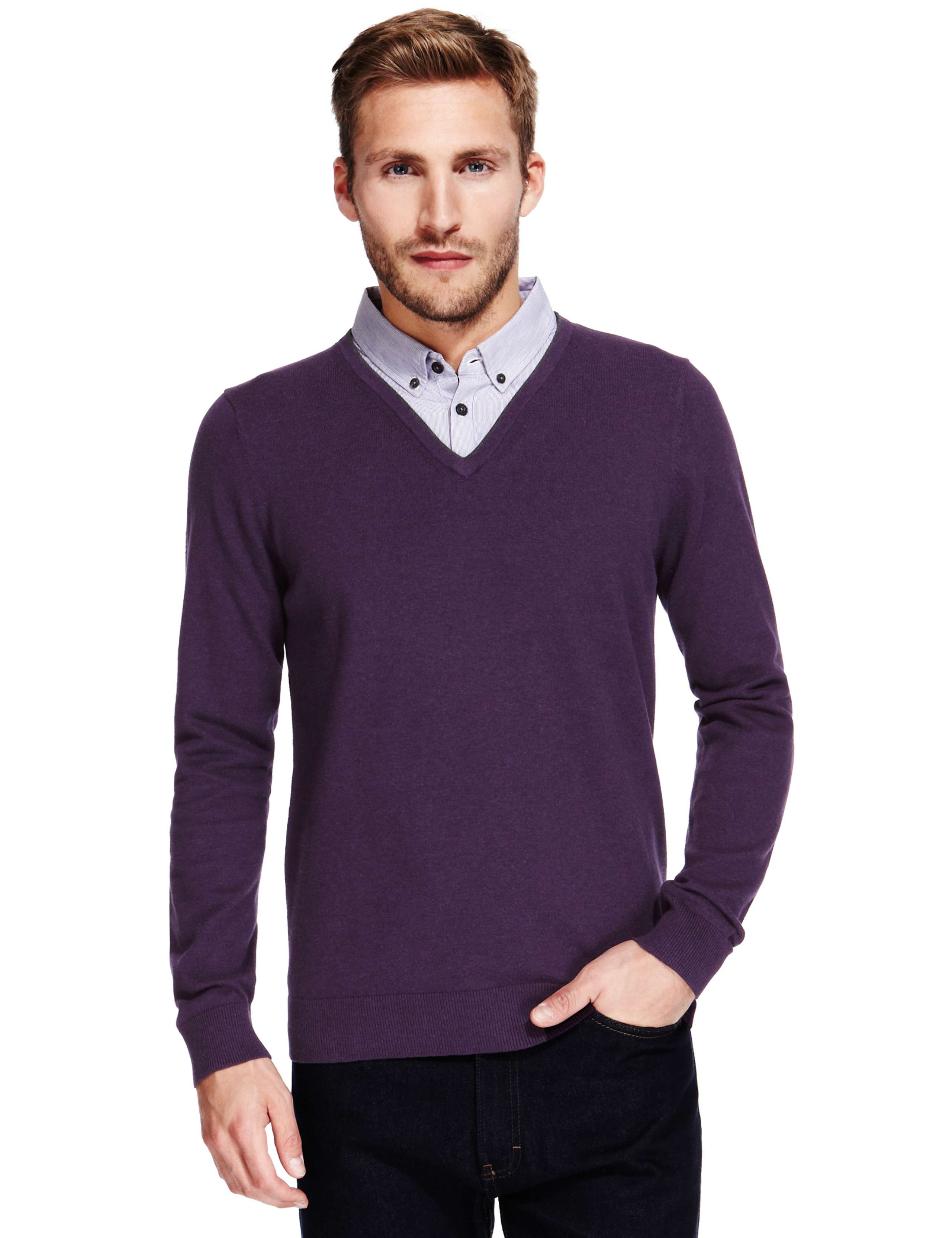 Cotton Rich Mock Layered Shirt Jumper 1 of 5