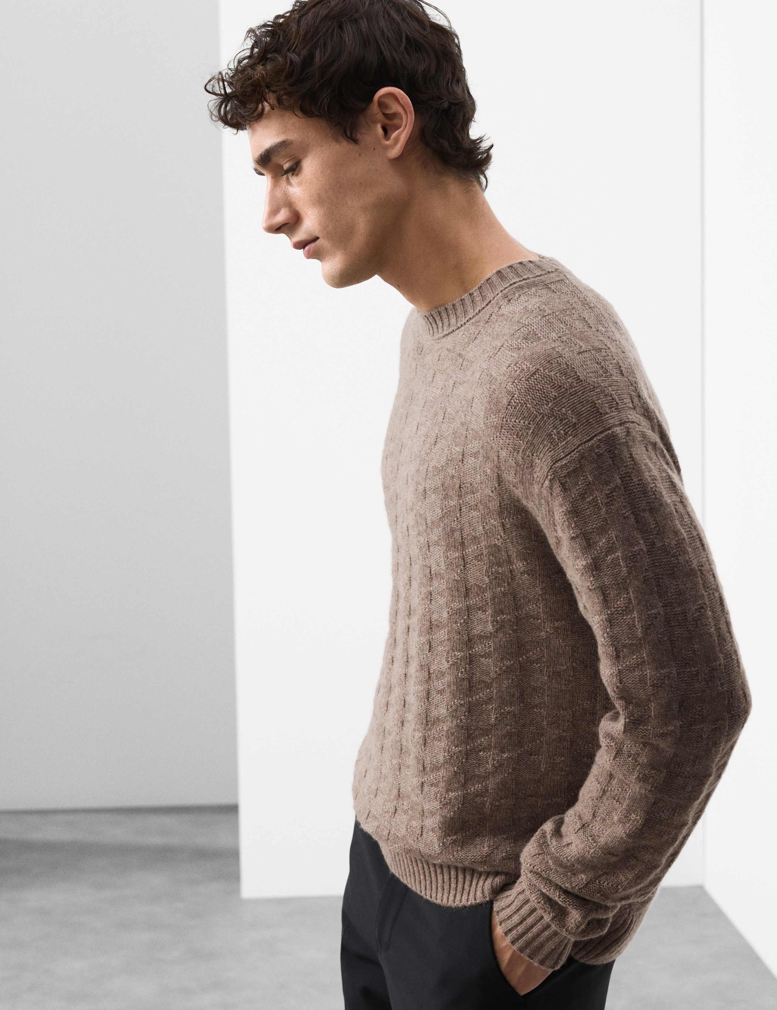 Cashmere Blend Textured Crew Neck Jumper 3 of 6
