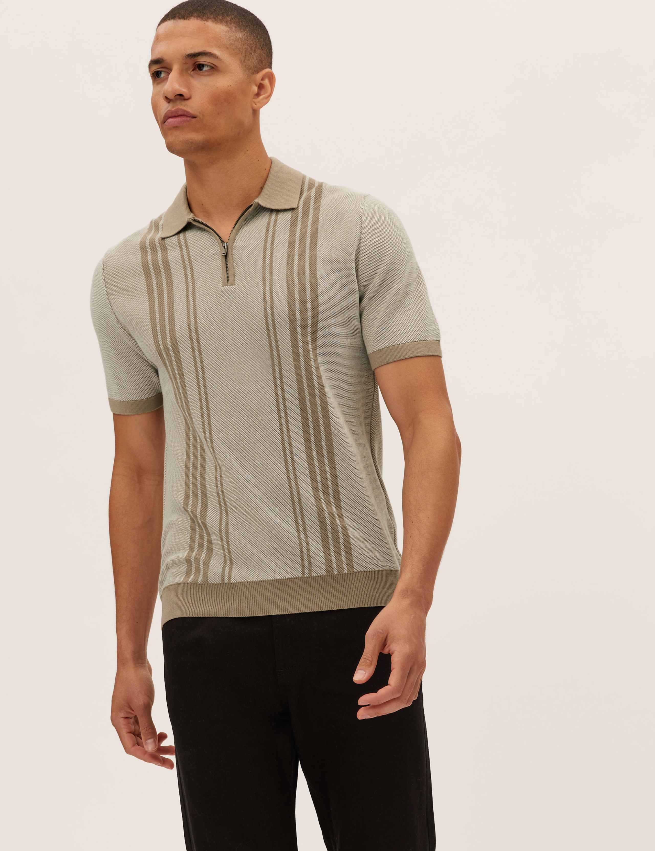 Cotton Rich Striped Knitted Polo Shirt 3 of 5