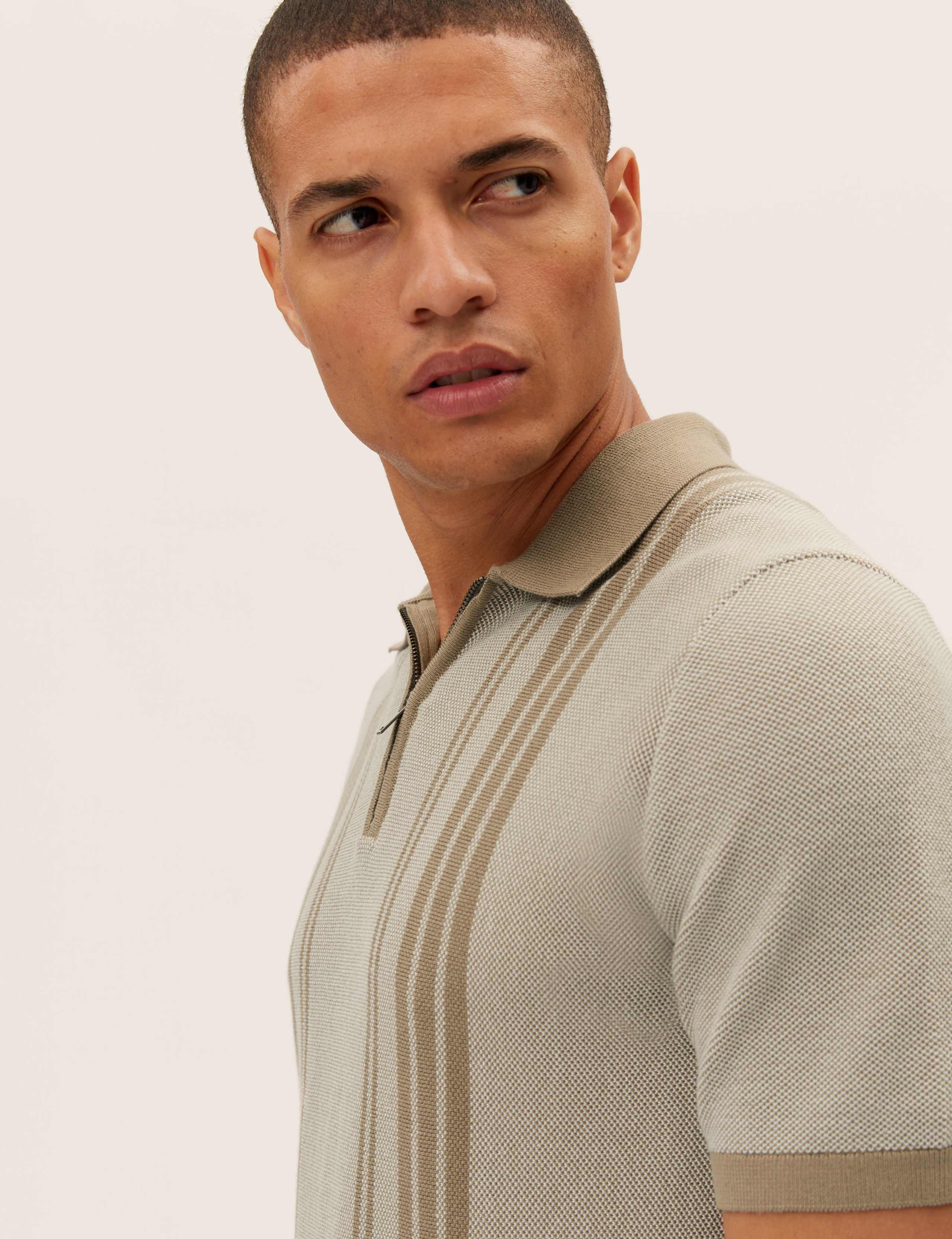 Cotton Rich Striped Knitted Polo Shirt 4 of 5