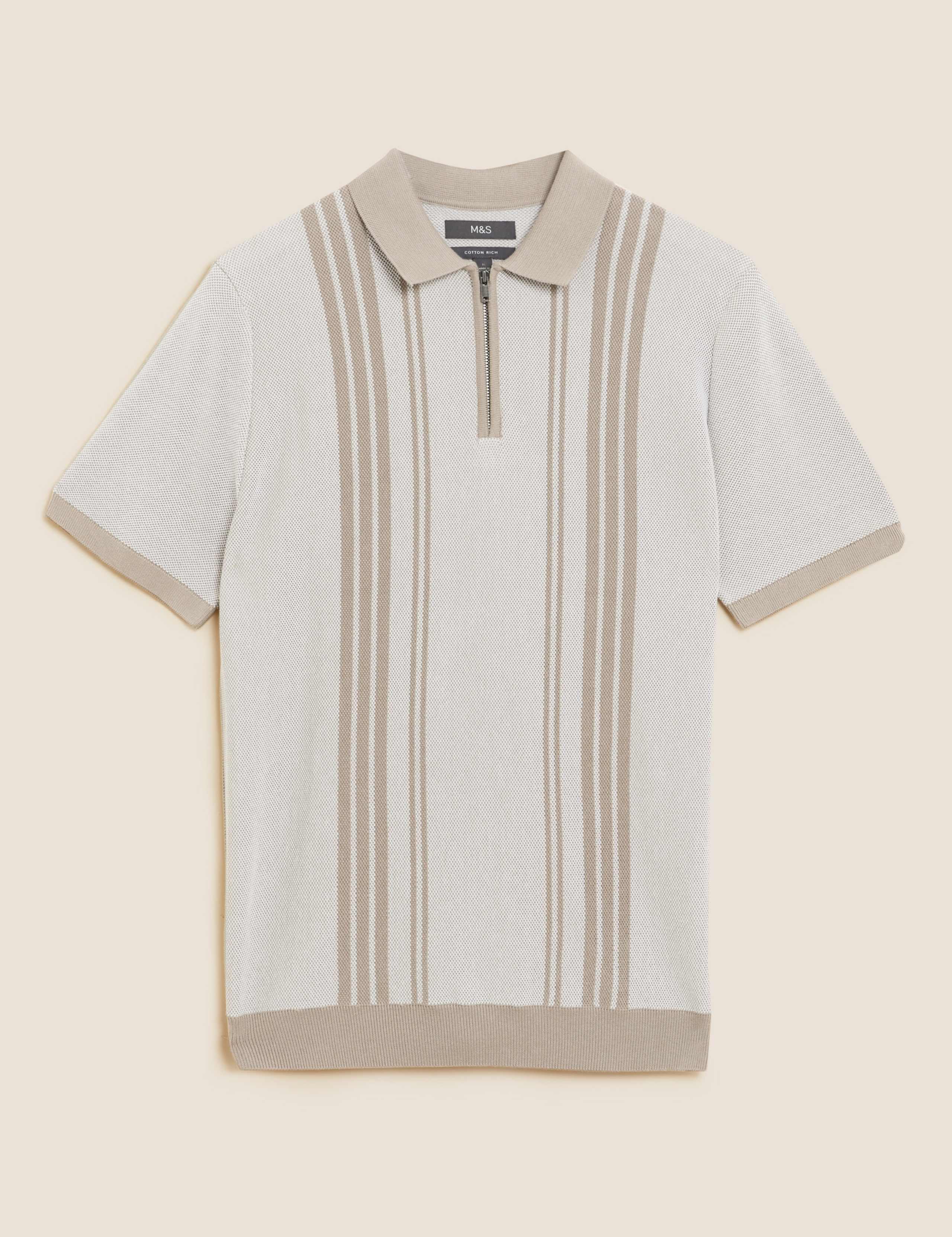 Cotton Rich Striped Knitted Polo Shirt 2 of 5