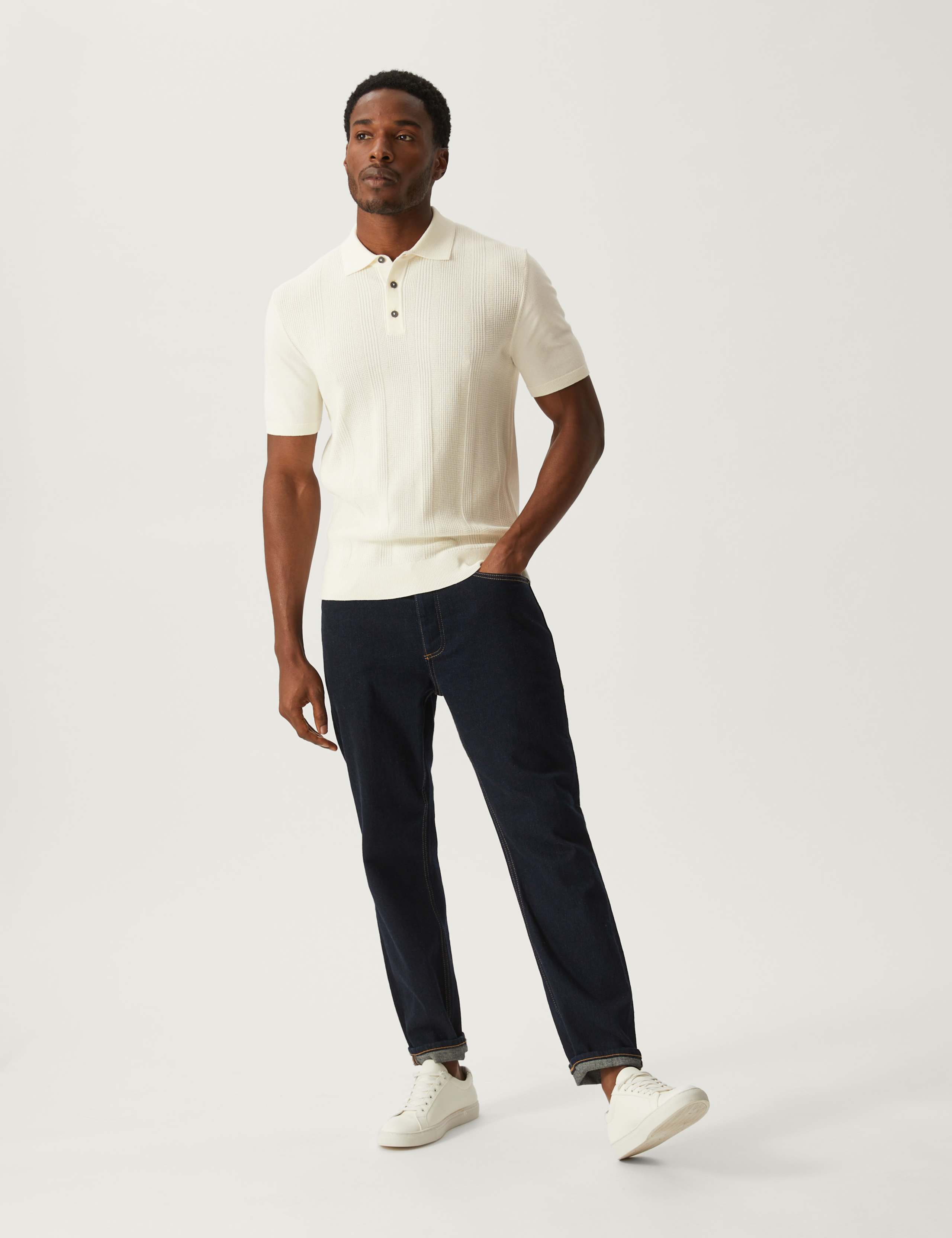 Cotton Rich Textured Knitted Polo Shirt 1 of 4