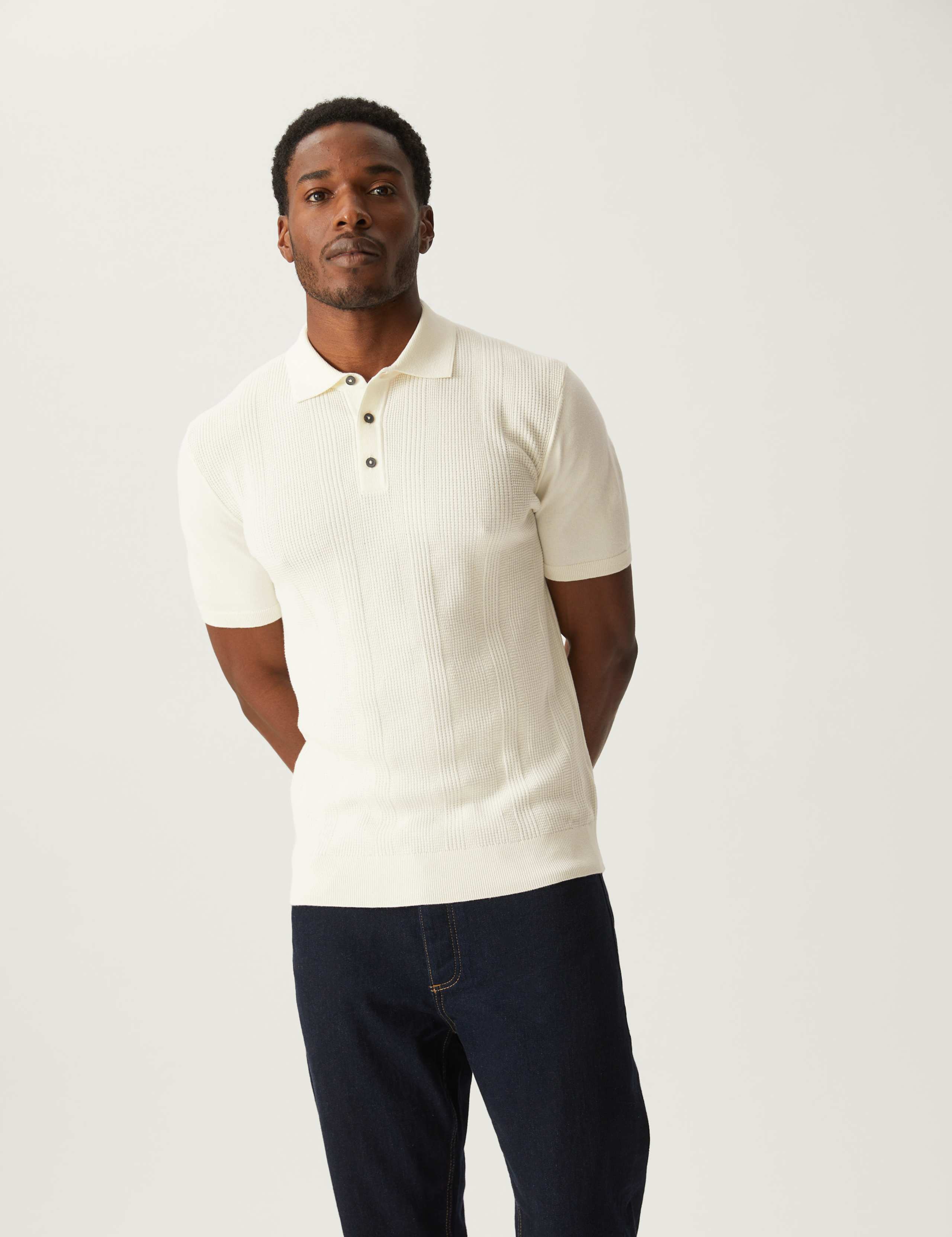 Cotton Rich Textured Knitted Polo Shirt 2 of 4