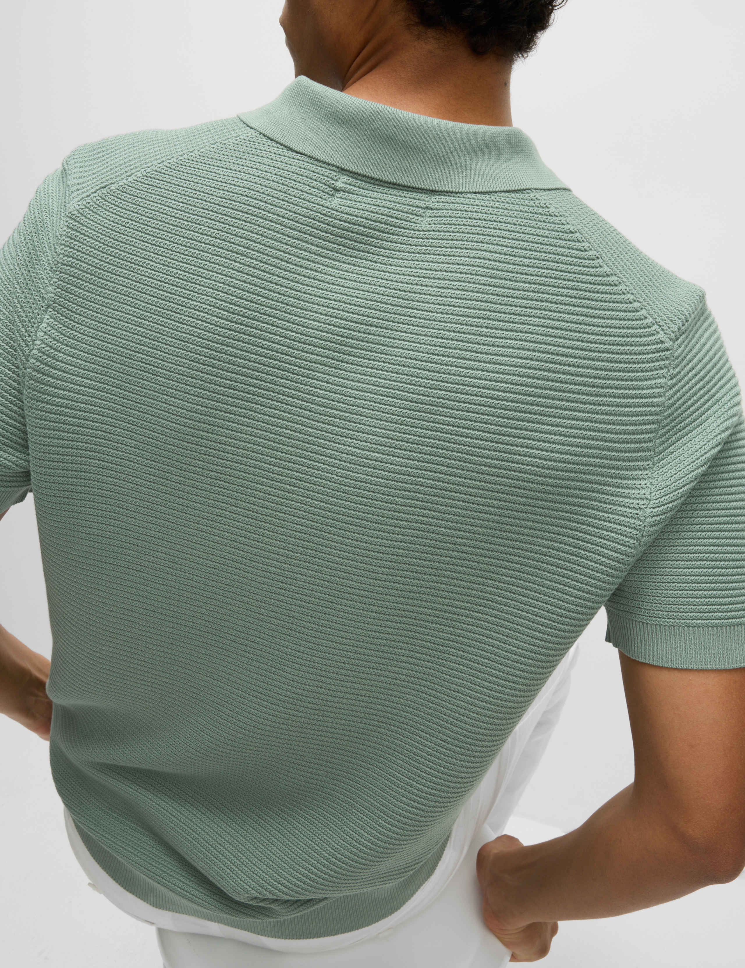 Pure Cotton Open Neck Ribbed Knitted Polo Shirt 3 of 5