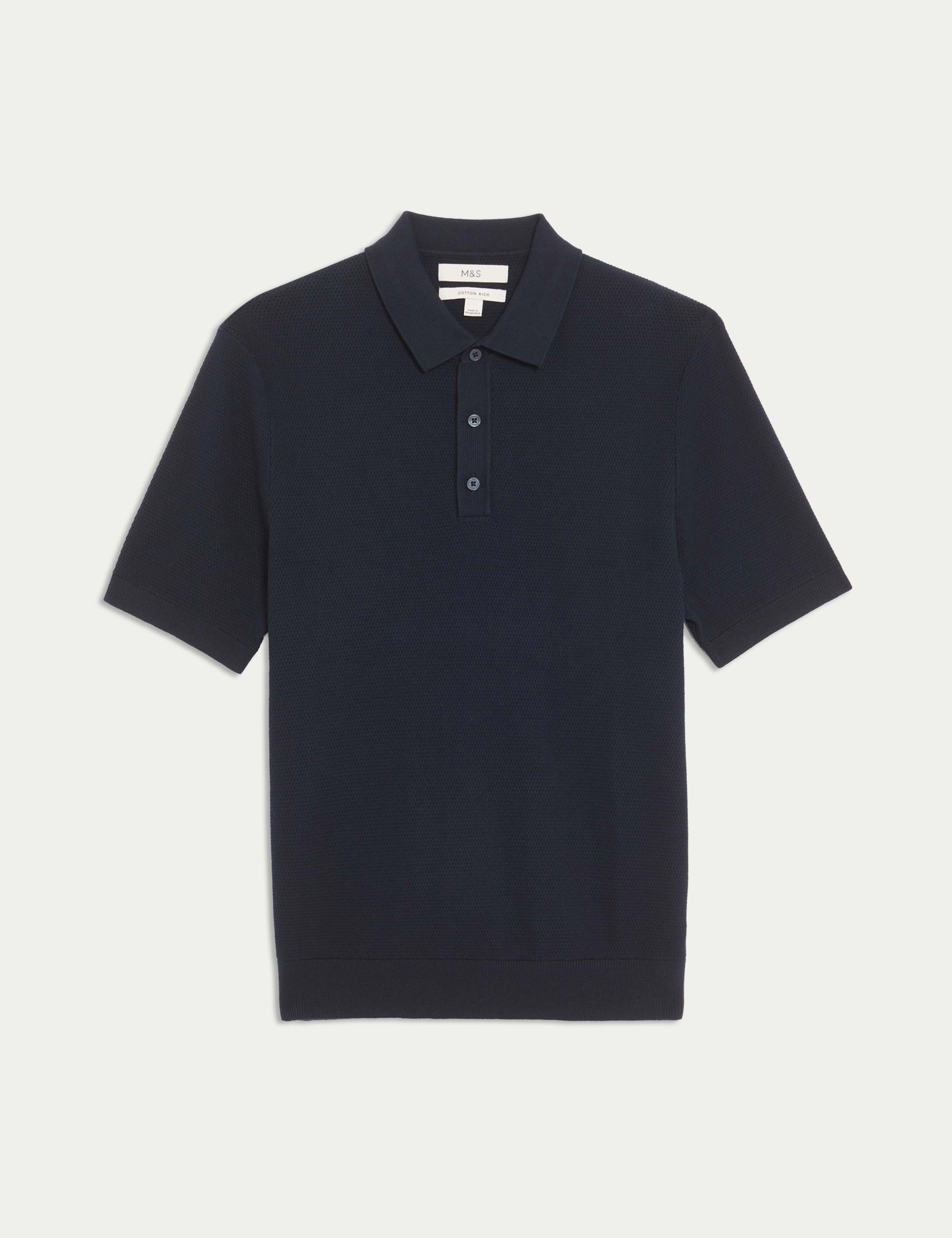 Cotton Rich Textured Knitted Polo Shirt 2 of 6