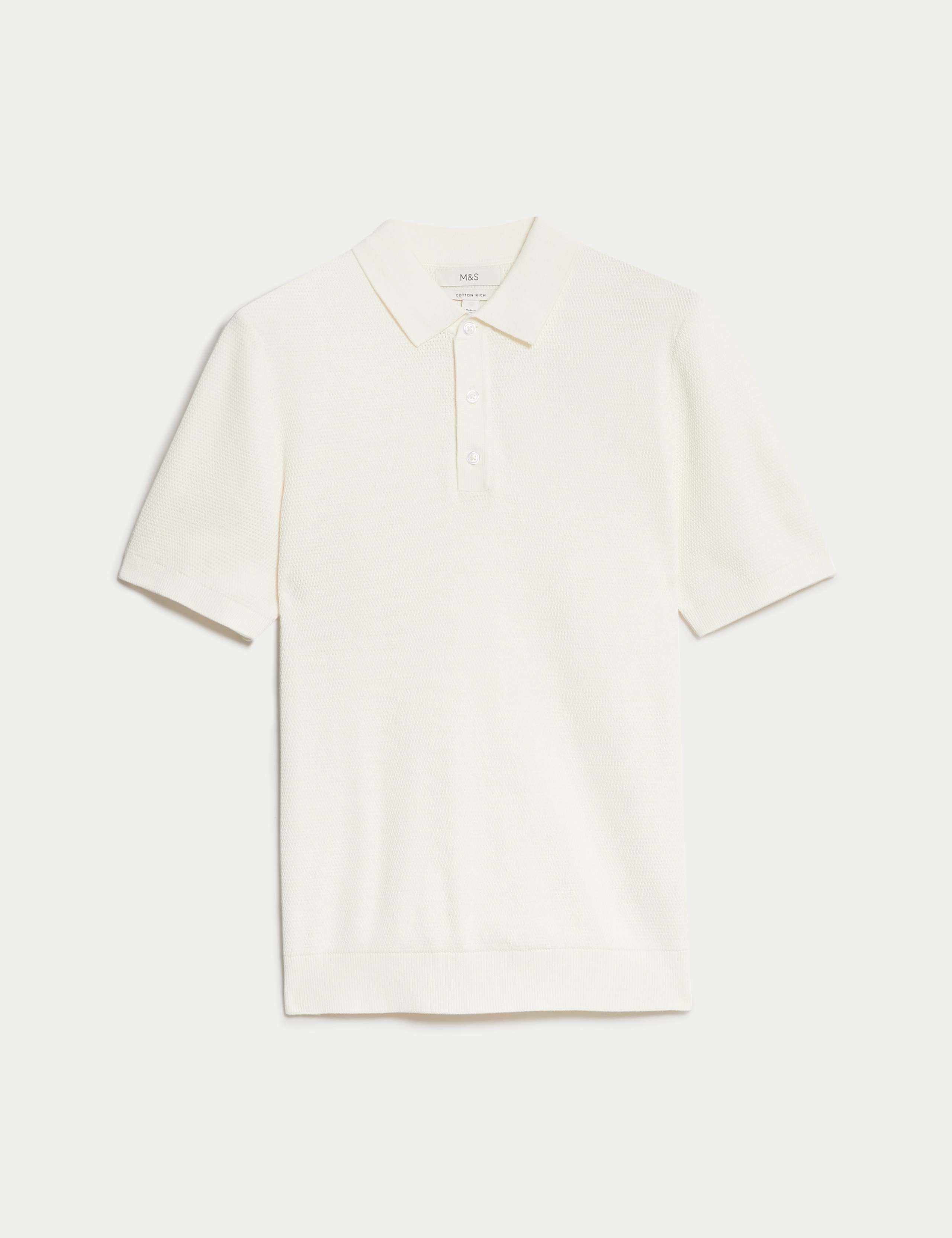 Cotton Rich Textured Knitted Polo Shirt 2 of 6