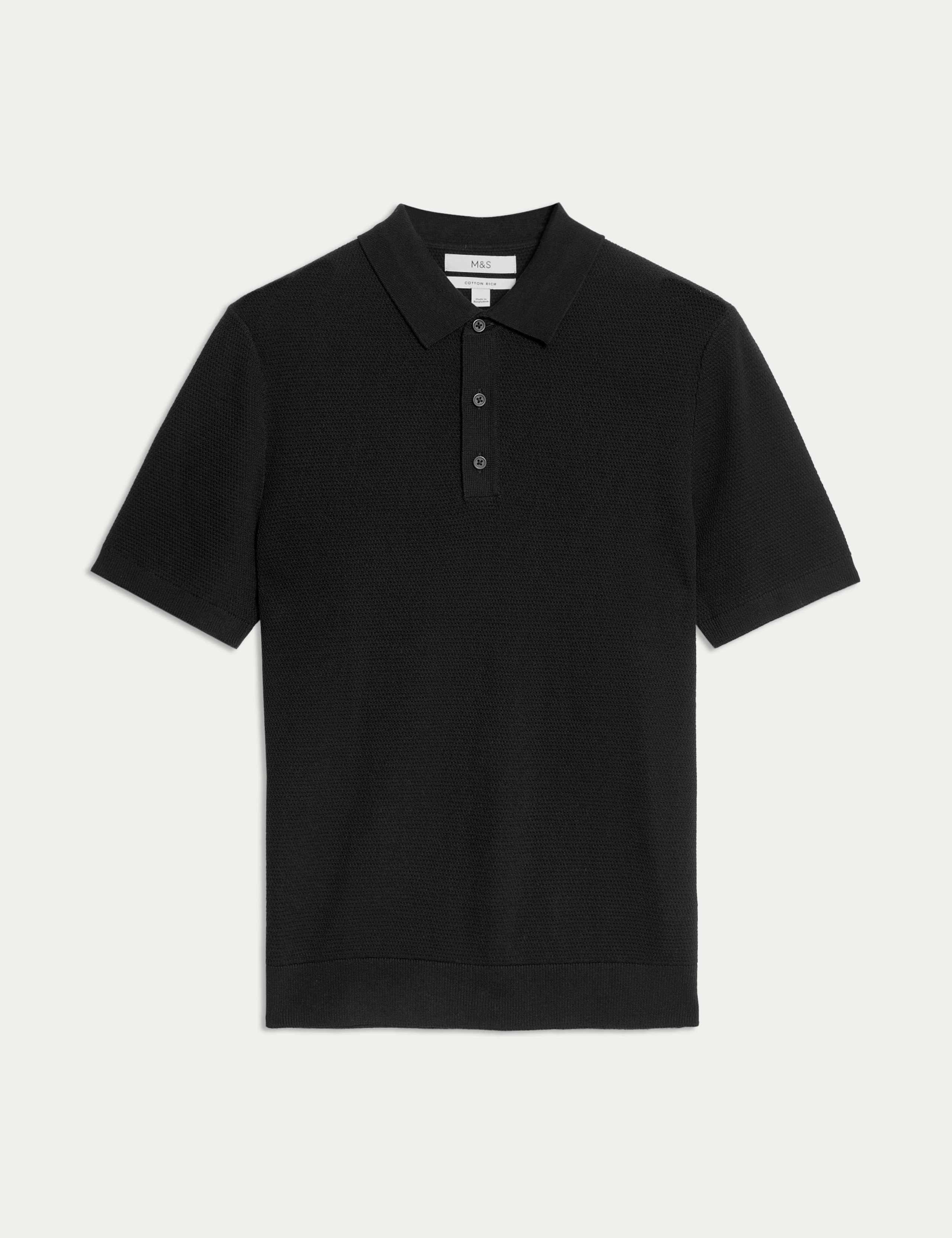 Cotton Rich Textured Knitted Polo Shirt 2 of 6