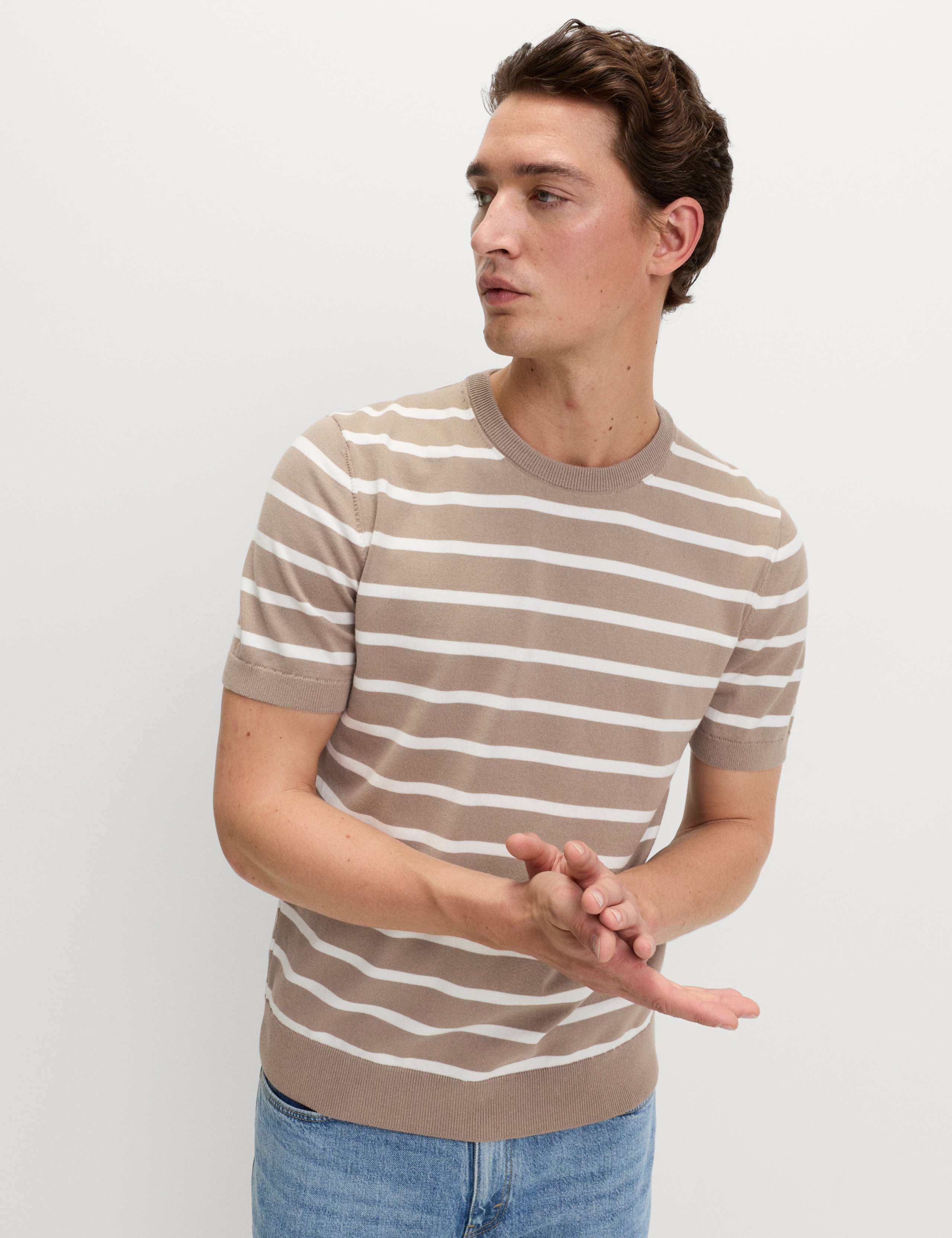 Cotton Rich Striped Knitted T-Shirt 1 of 5