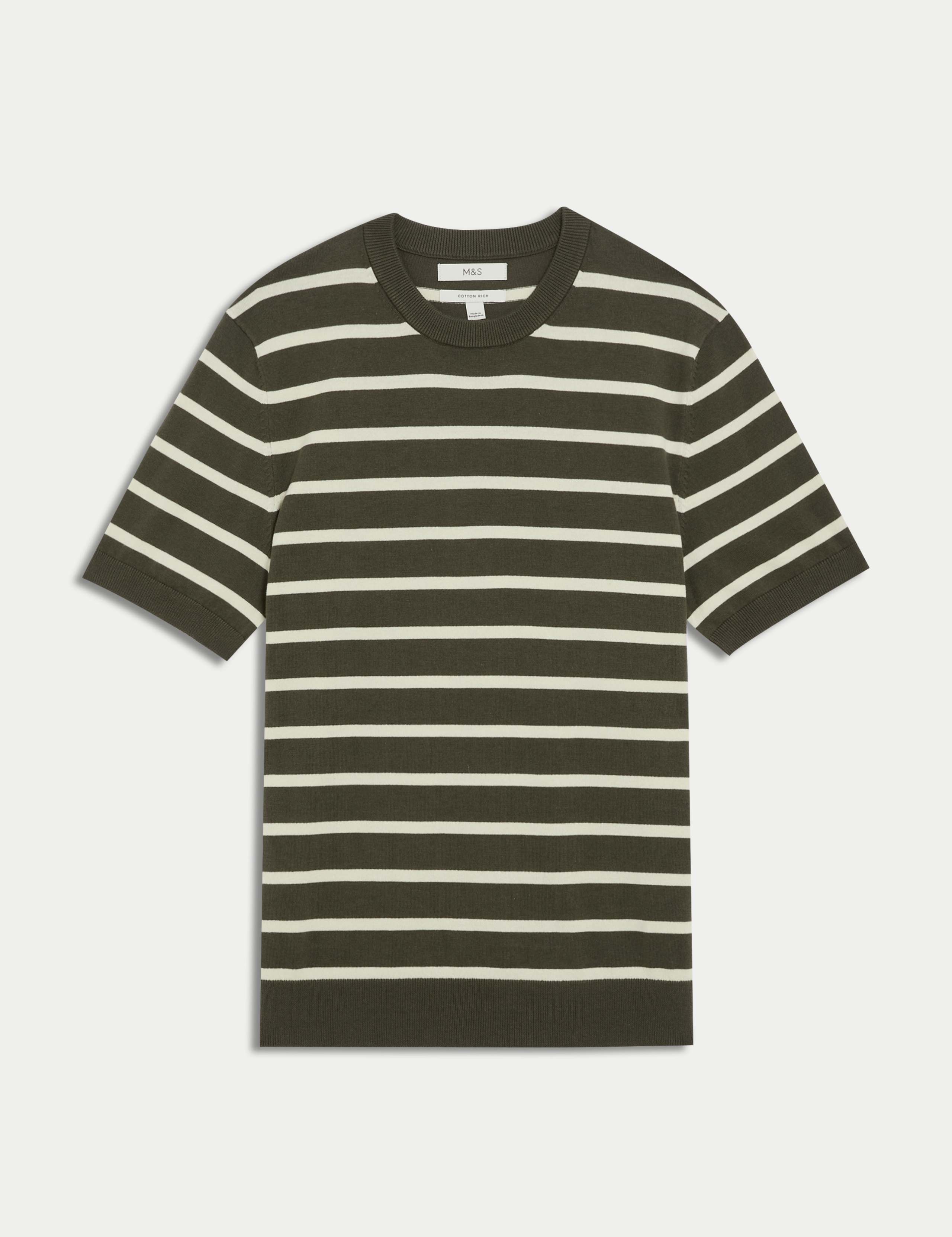 Cotton Rich Striped Knitted T-Shirt 2 of 6