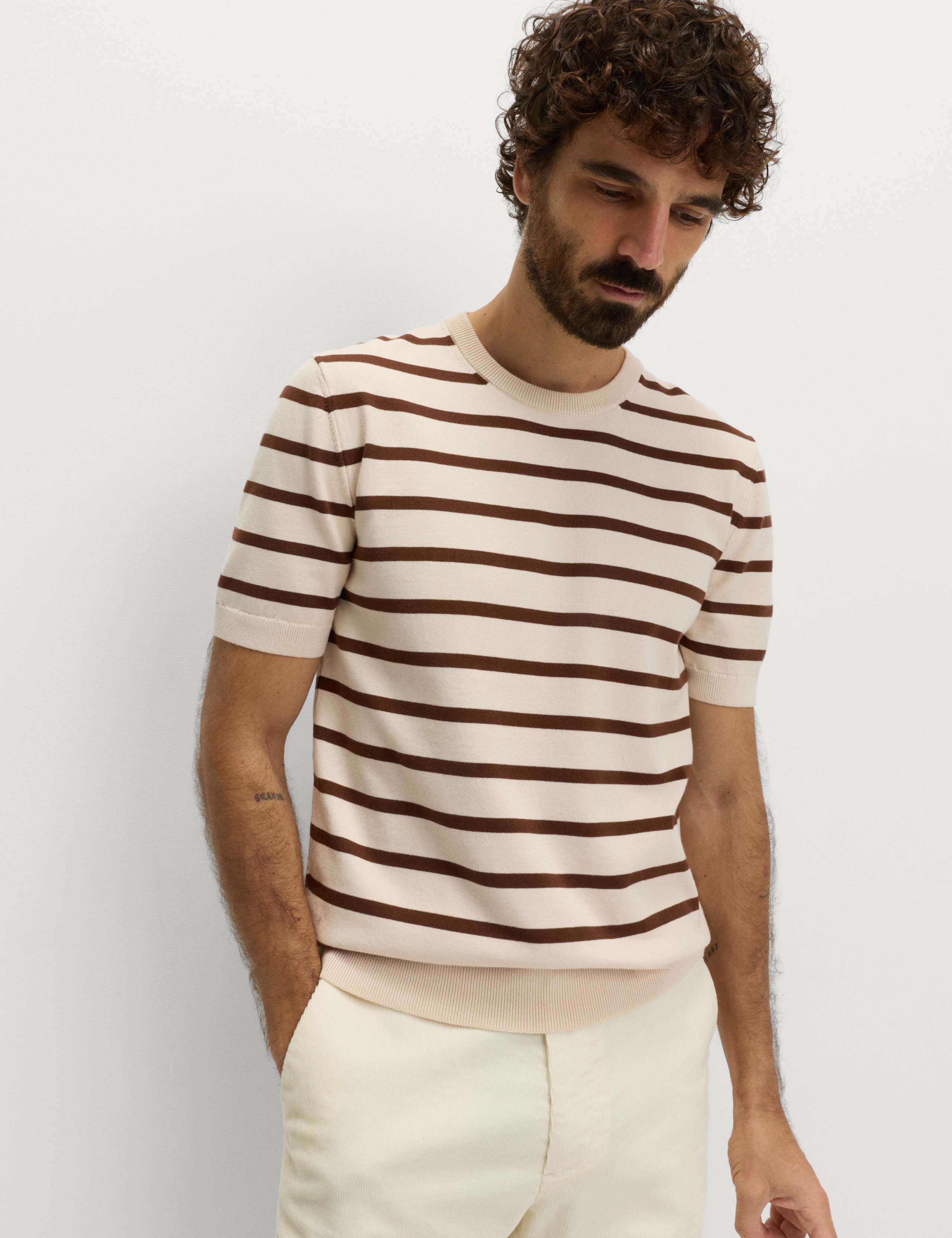 Cotton Rich Striped Knitted T-Shirt 1 of 5