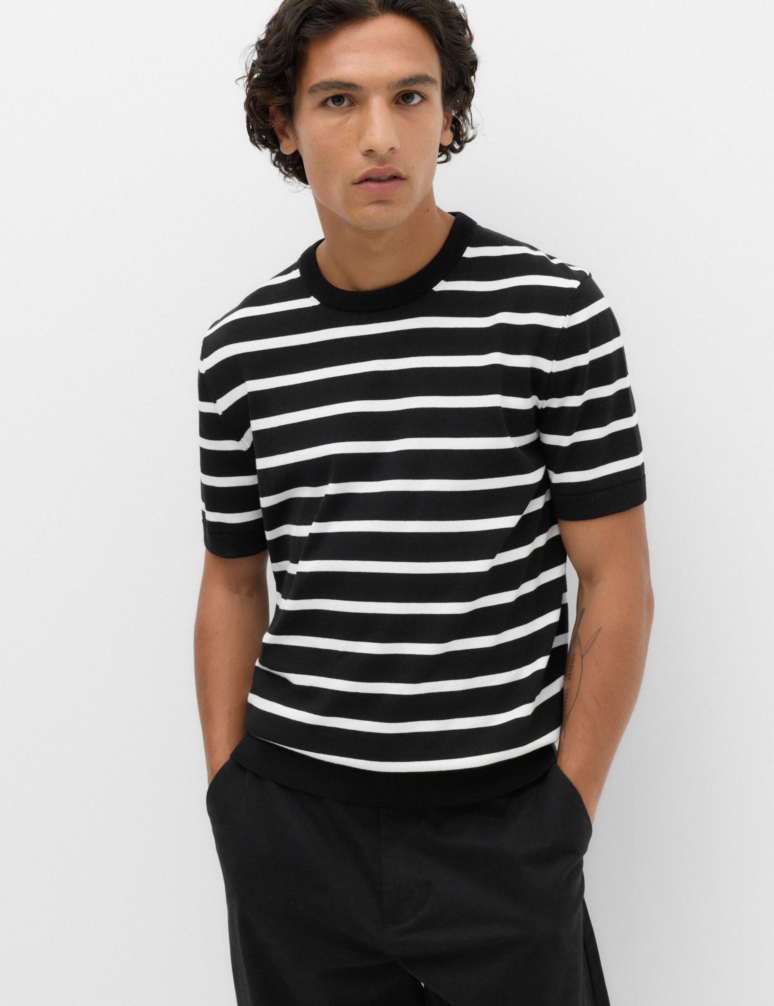 Cotton Rich Striped Knitted T-Shirt 1 of 5