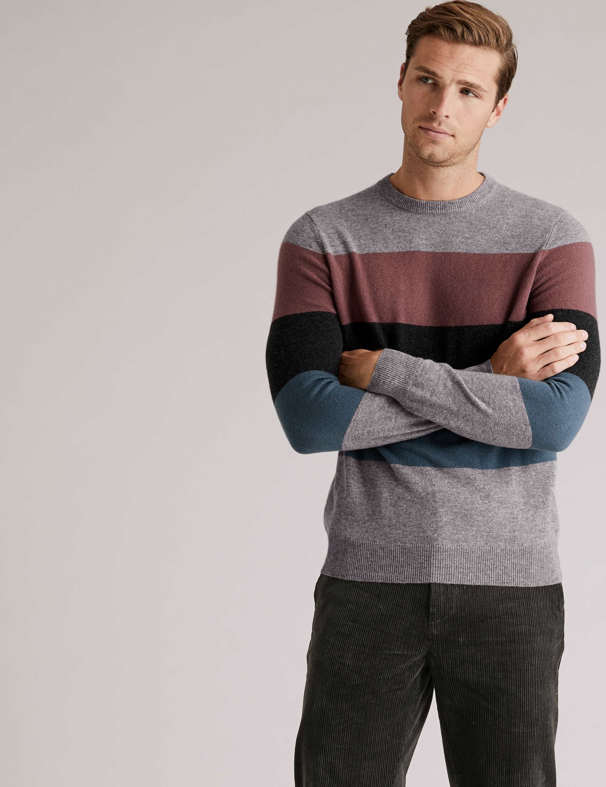 Pure Cashmere Striped Crew Neck Jumper 3 of 5