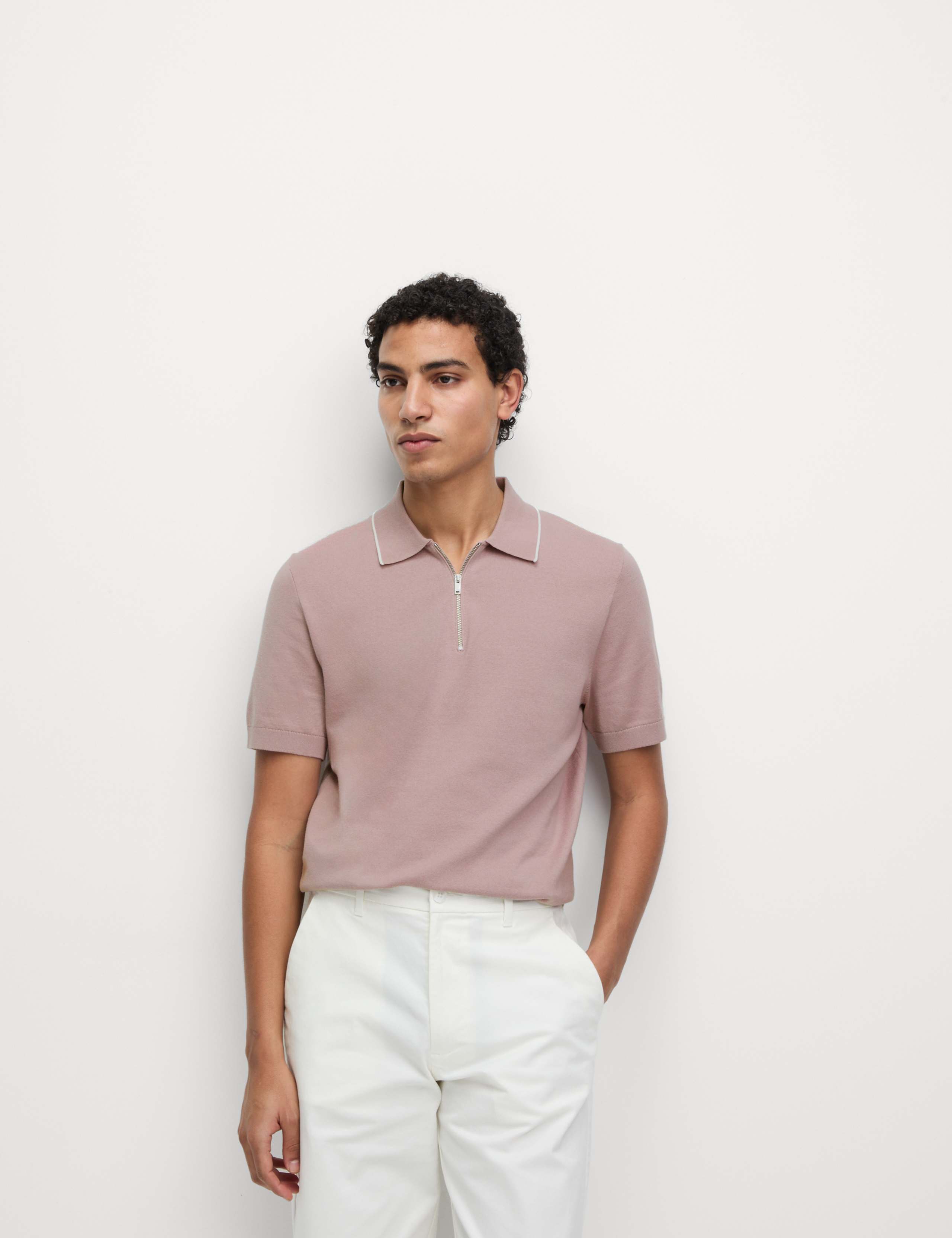 Cotton Rich Half Zip Knitted Polo Shirt 1 of 6