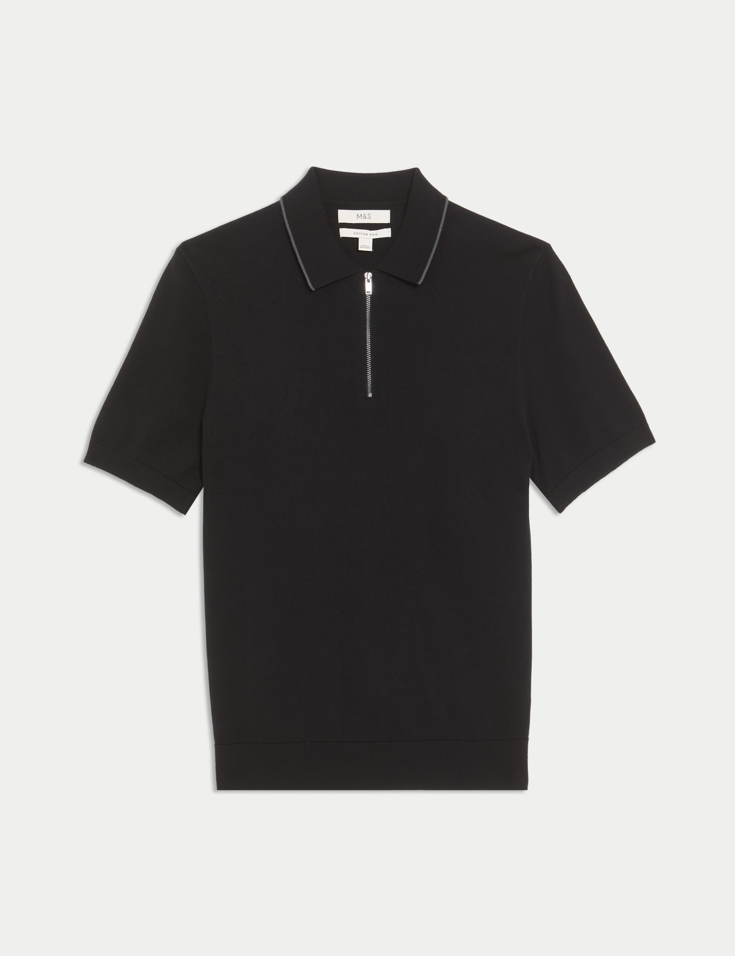 Cotton Rich Half Zip Knitted Polo Shirt 2 of 5