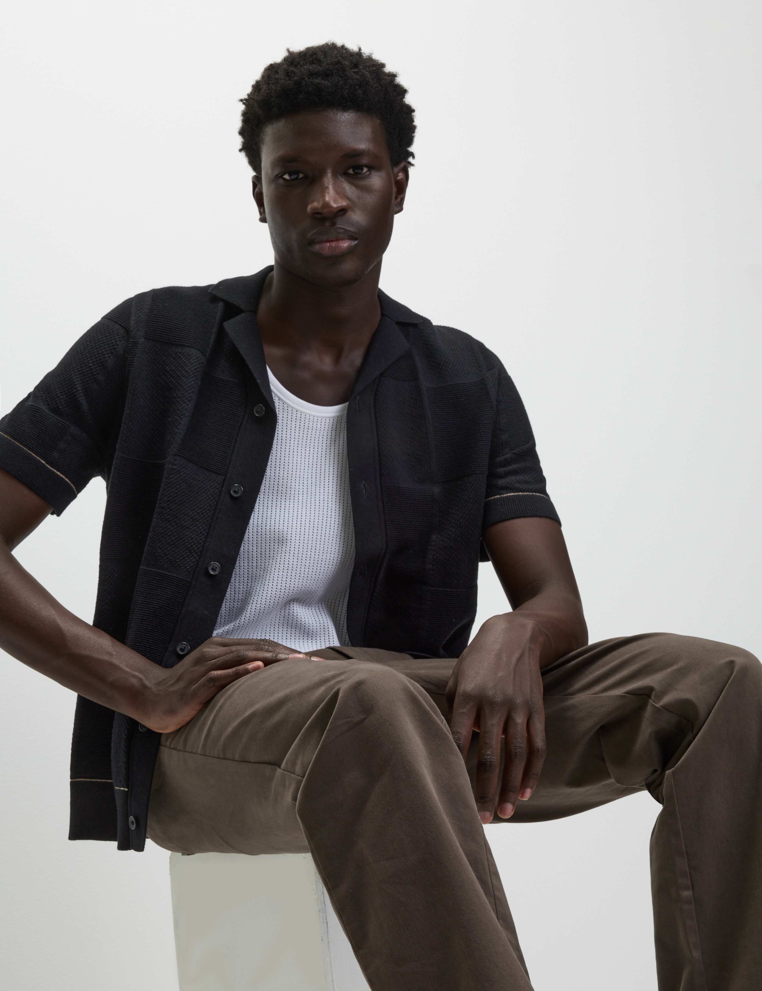 Button-Through Patchwork Knitted Polo Shirt 6 of 6