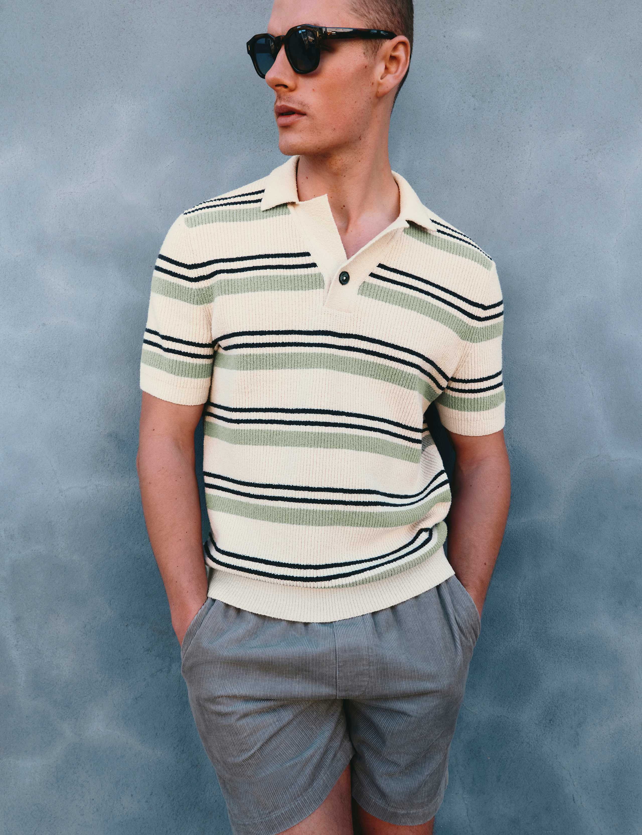 Cotton Rich Bold Striped Boucle Polo Shirt 1 of 6